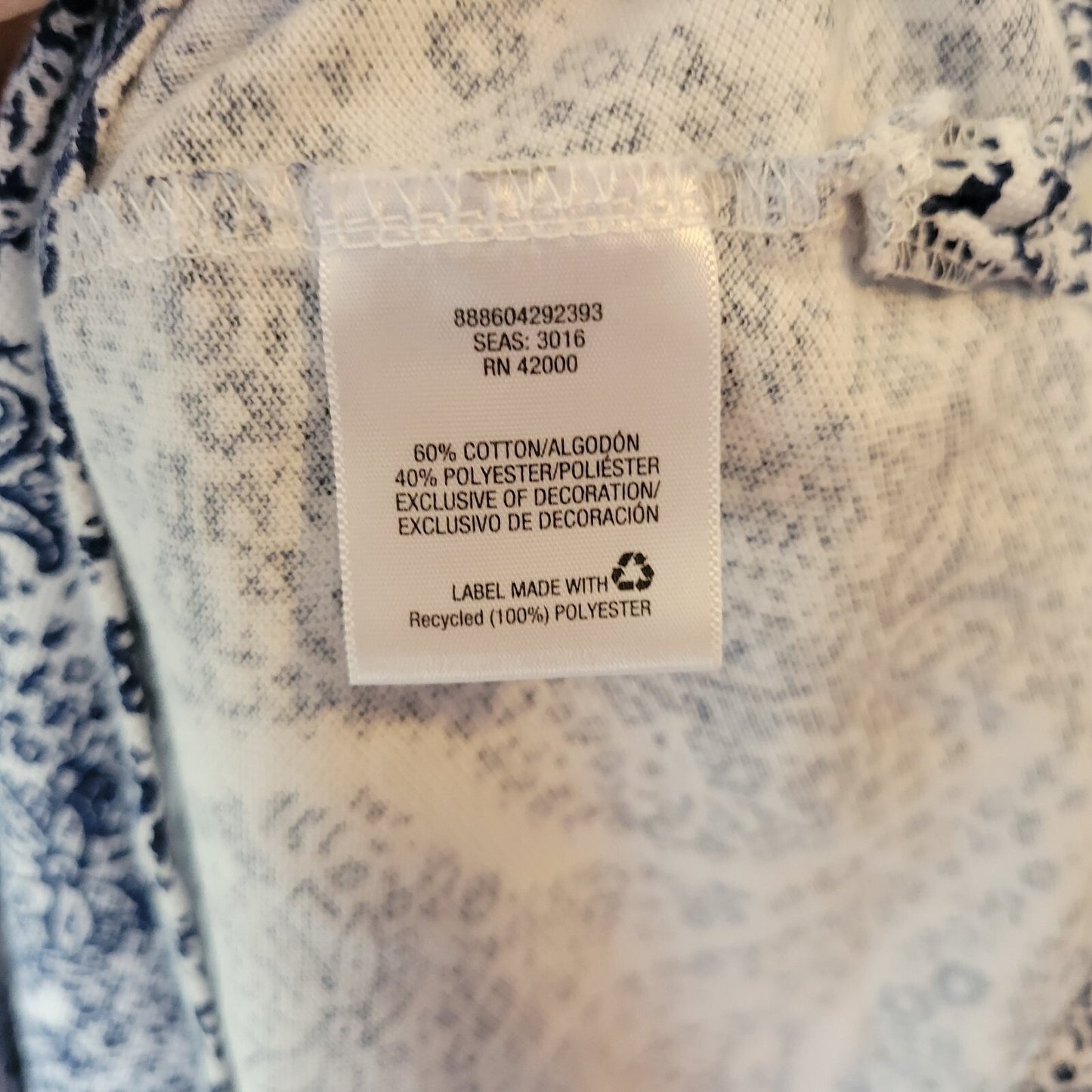 Basic Editions Womens Top 3X Plus Short Sleeve Blue Paisley Slits Cotton Blend