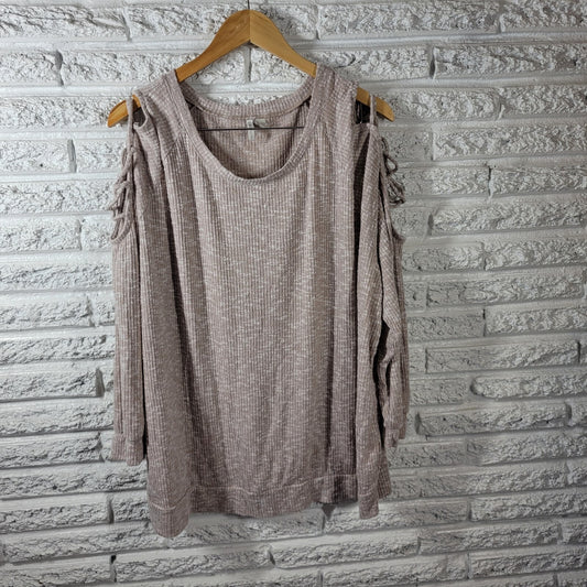 Cato Est 1946 Womens Sweater 22W 24W Lattice Sleeve Beige Lightweight Comfy