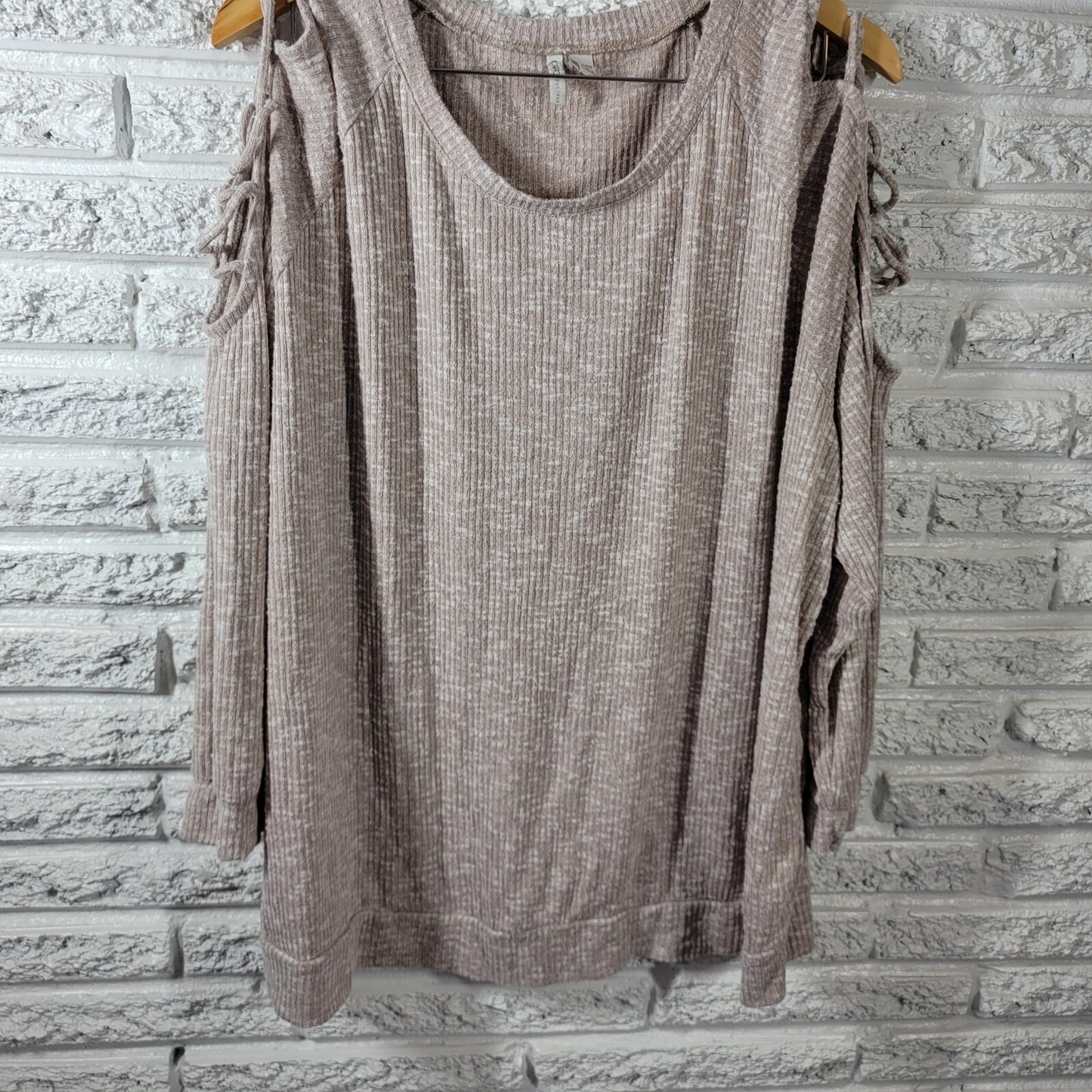 Cato Est 1946 Womens Sweater 22W 24W Lattice Sleeve Beige Lightweight Comfy