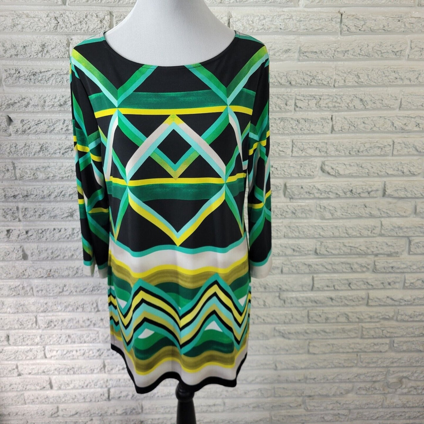 Style Co Womens Top PXL Petite Tunic Green Geometric Poly Blend Office Casual