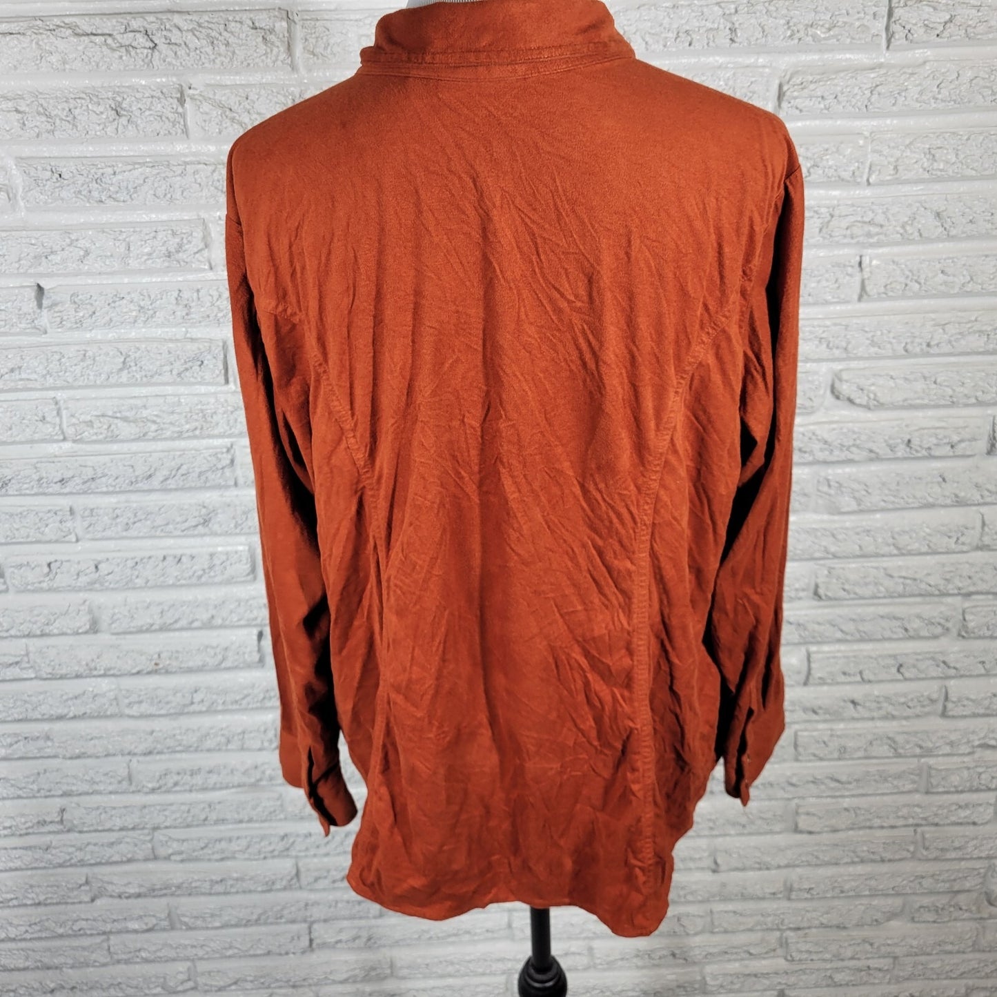 Susan Graver Women Top 1X Plus Burnt Orange Soft Velour Button Up Lightweight