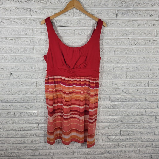 Faded Glory Womens Dress XL 16 18 Mini Sheath Red Orange Stripe Sleeveless