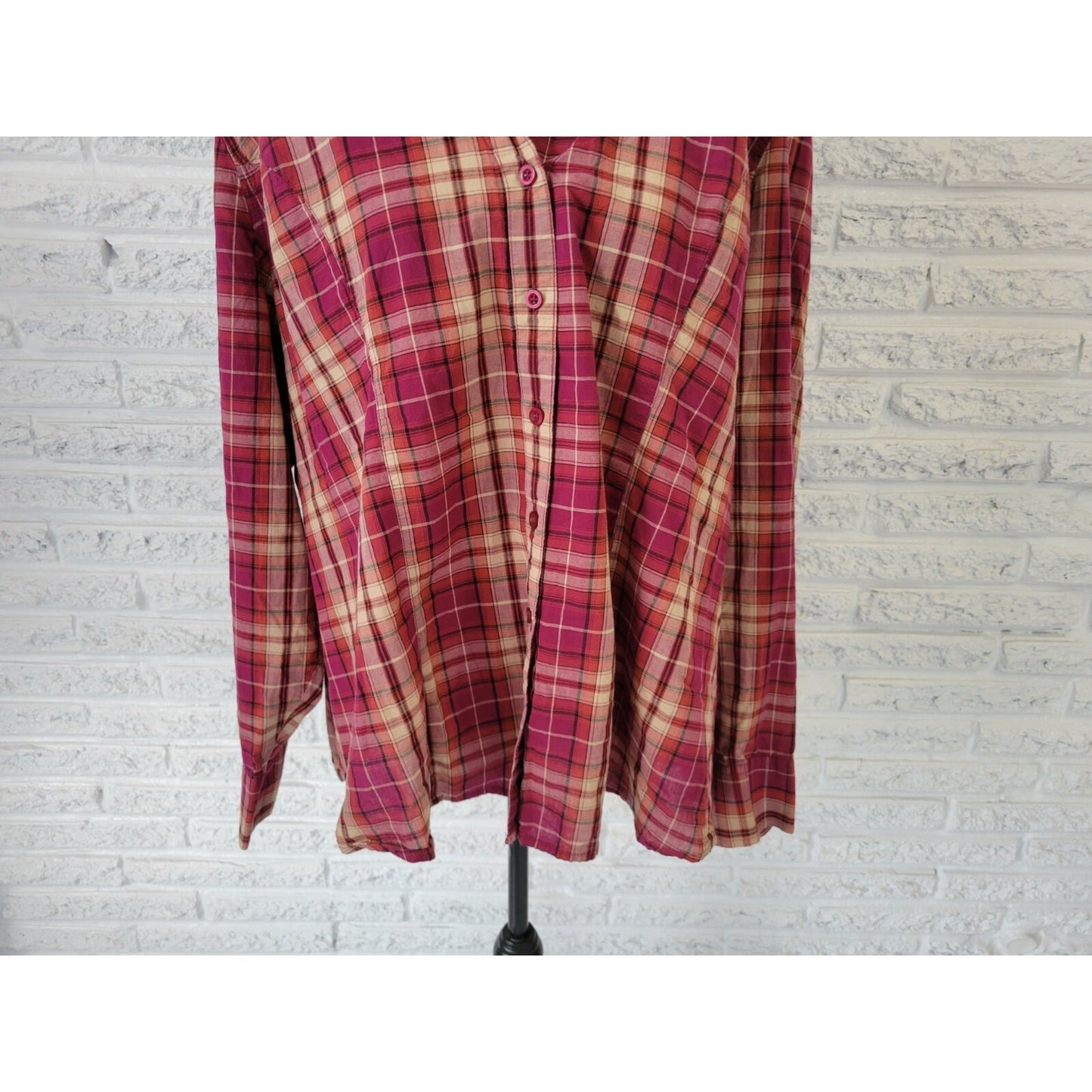 Fashion Bug Womens Shirt 3X Plus Long Sleeve Button Up Red Plaid Cotton Casual