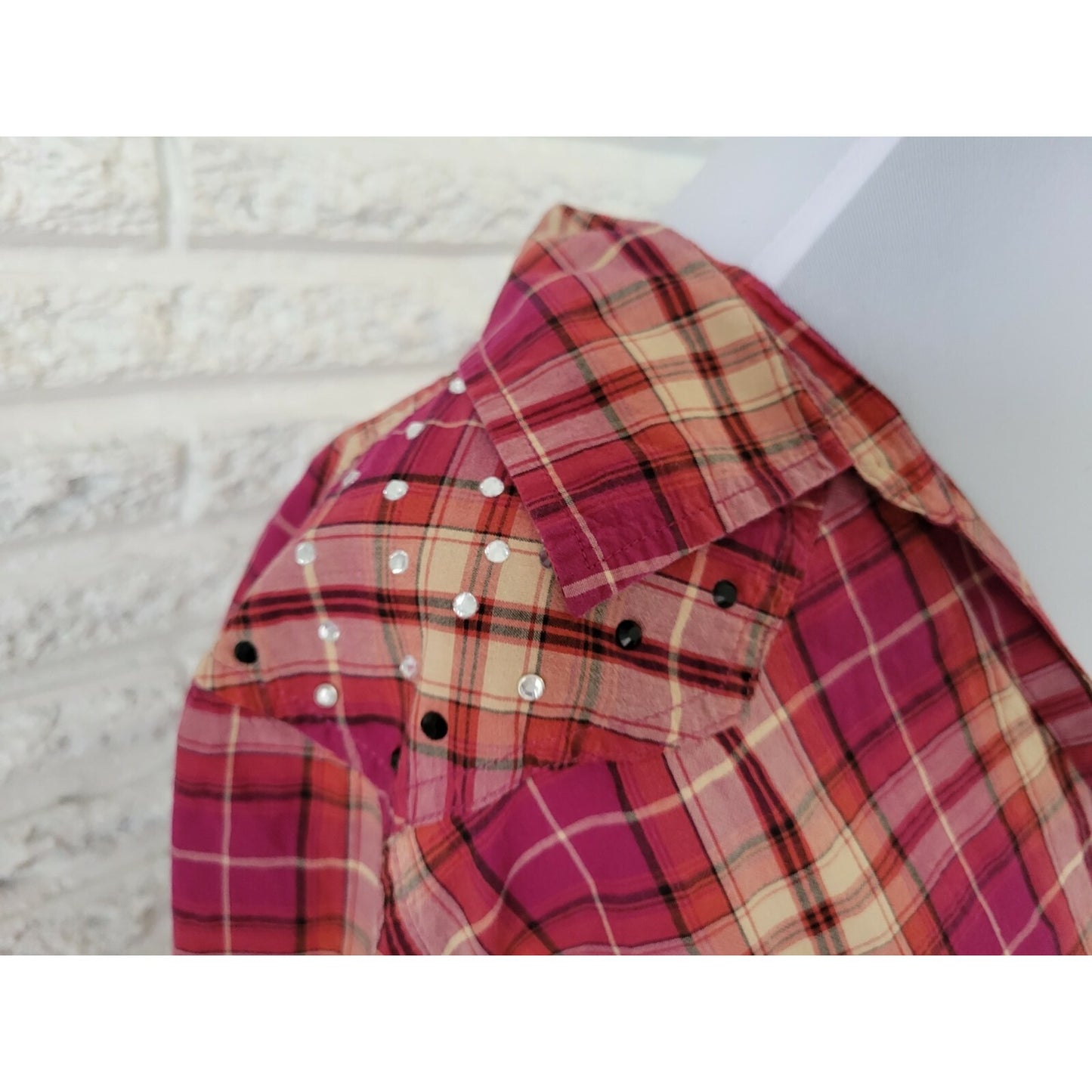 Fashion Bug Womens Shirt 3X Plus Long Sleeve Button Up Red Plaid Cotton Casual