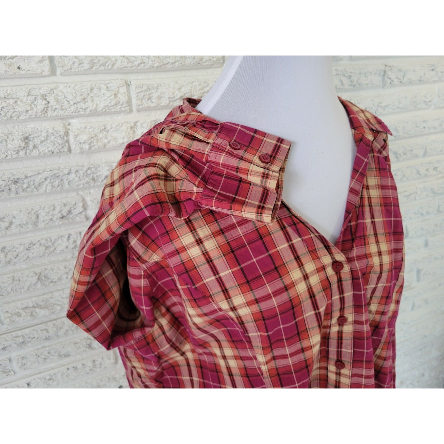 Fashion Bug Womens Shirt 3X Plus Long Sleeve Button Up Red Plaid Cotton Casual
