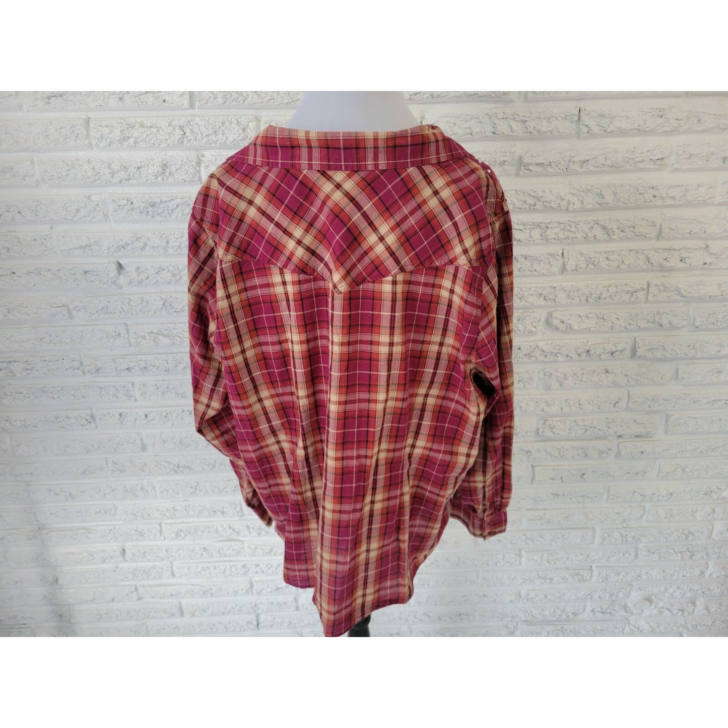 Fashion Bug Womens Shirt 3X Plus Long Sleeve Button Up Red Plaid Cotton Casual