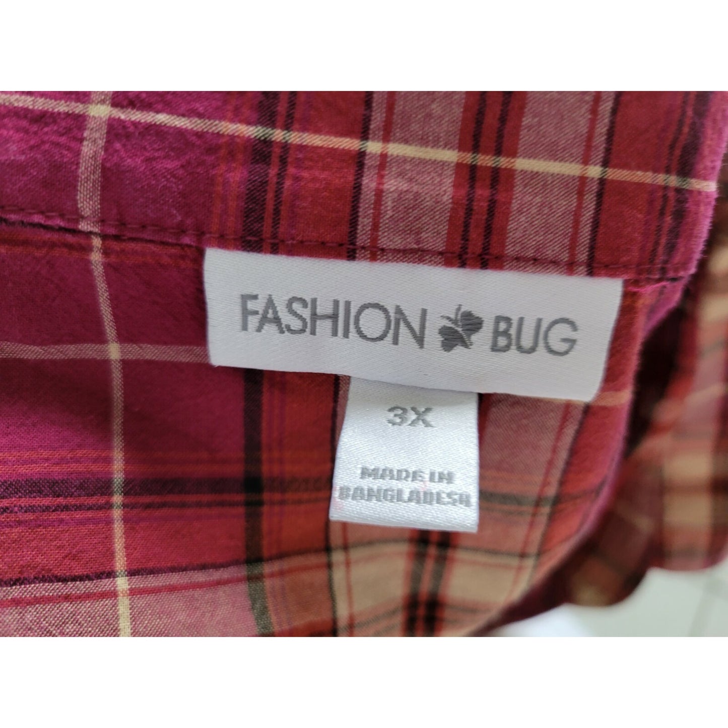 Fashion Bug Womens Shirt 3X Plus Long Sleeve Button Up Red Plaid Cotton Casual