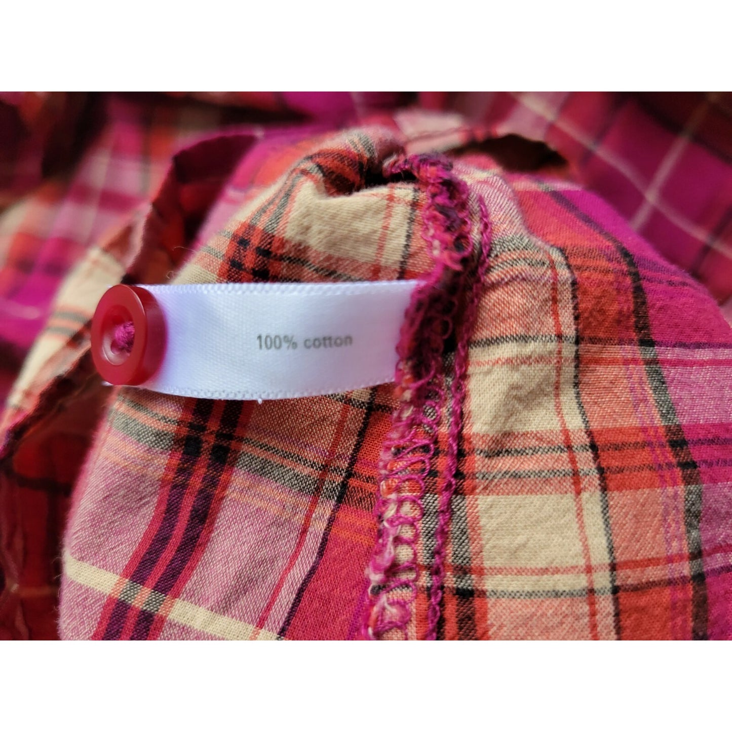 Fashion Bug Womens Shirt 3X Plus Long Sleeve Button Up Red Plaid Cotton Casual