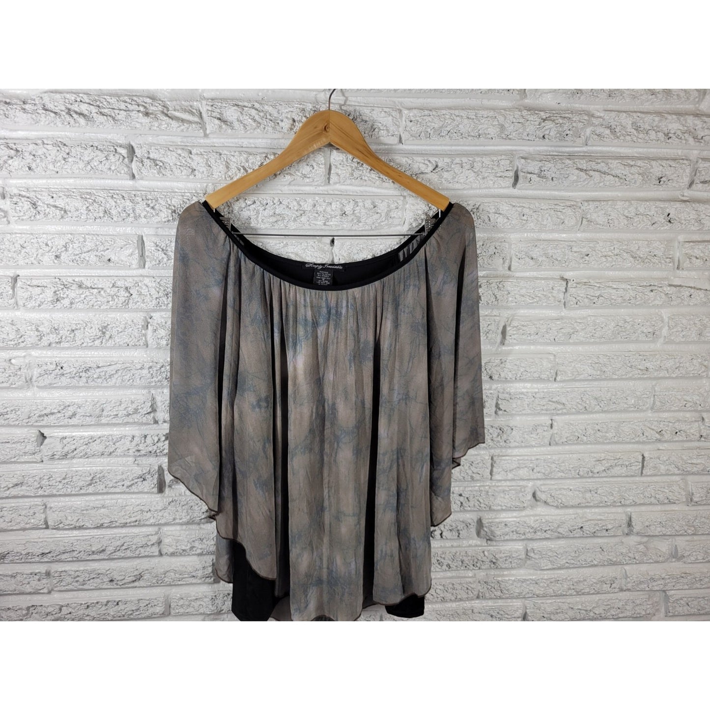 Simply Irresistible Womens Top 1X Plus Batwing Attached Cami Green Watercolor