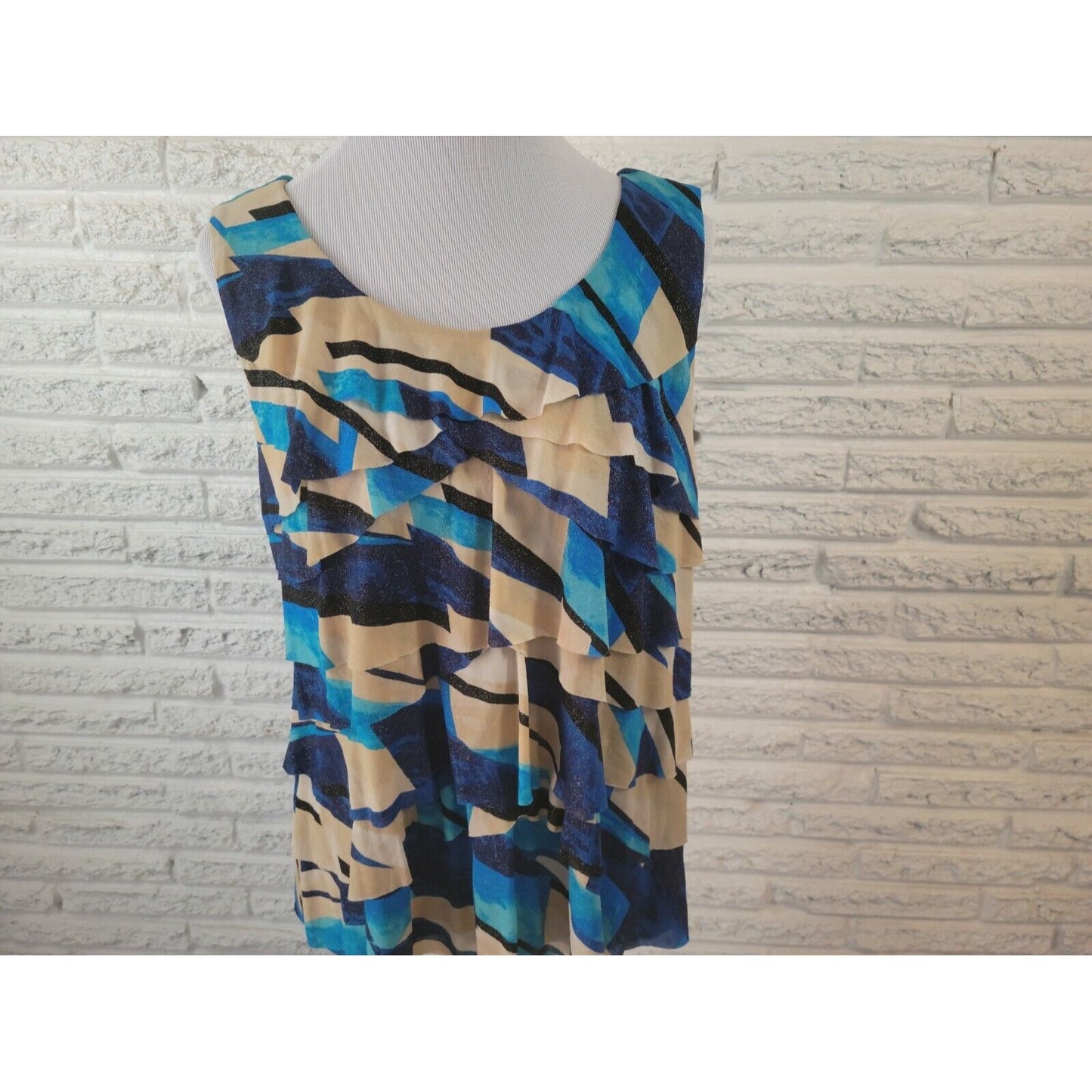 Style & Co Womens Top Extra Large Tank Blue Geometric Lined Ruffle Tiered