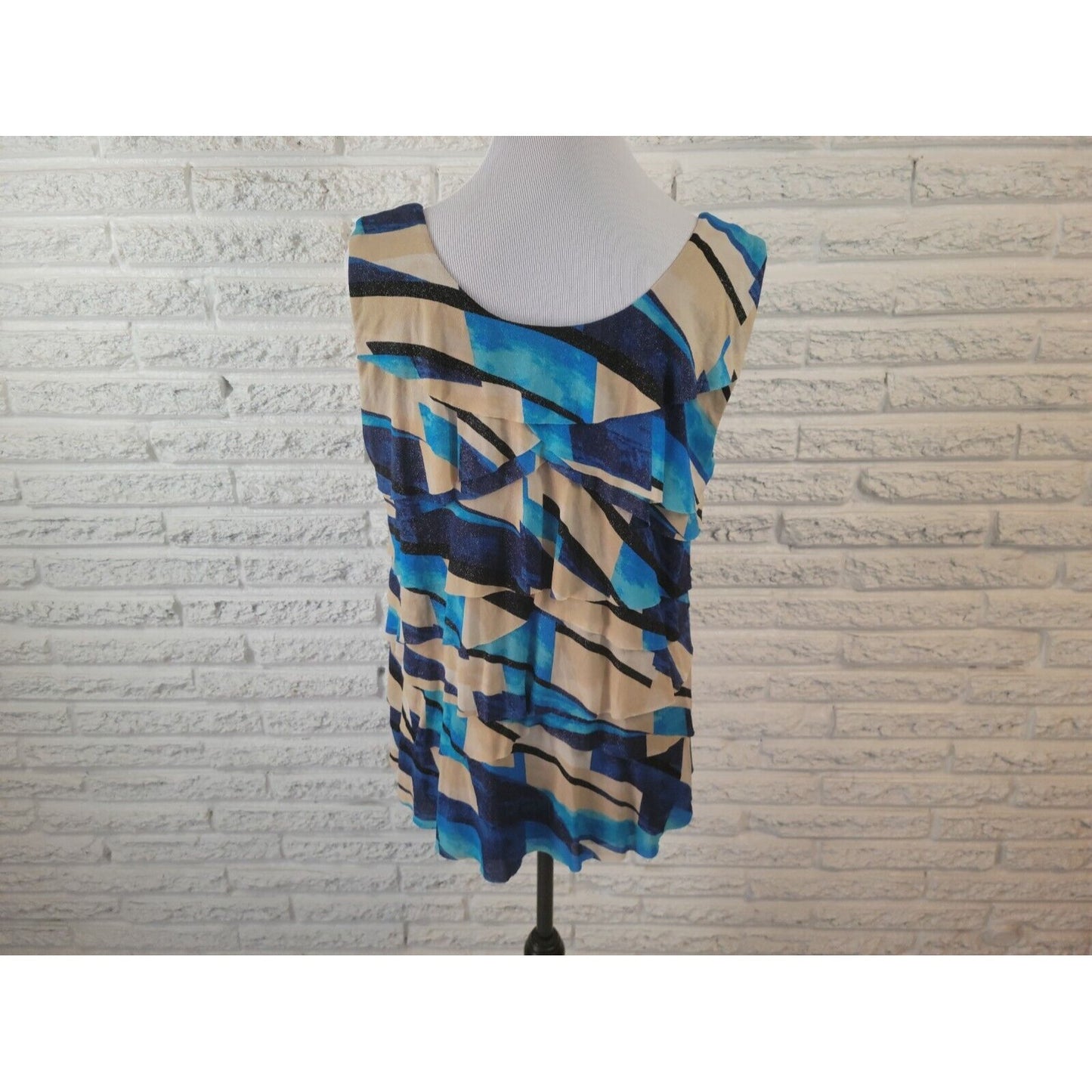 Style & Co Womens Top Extra Large Tank Blue Geometric Lined Ruffle Tiered