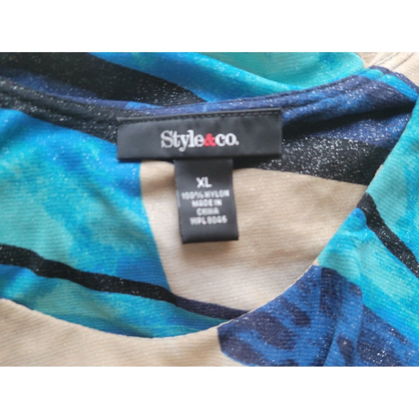 Style & Co Womens Top Extra Large Tank Blue Geometric Lined Ruffle Tiered