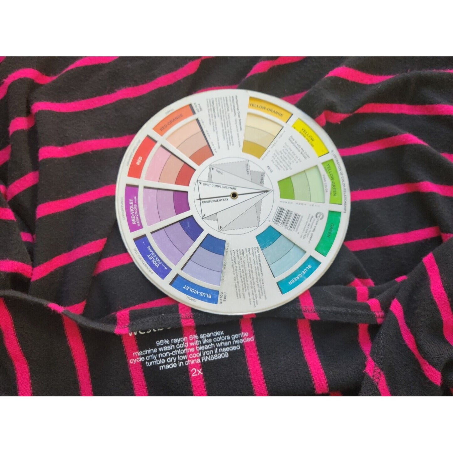 Westbound Women Top 2X Plus Baby Doll Pullover Asymmetric Geometric Red Stripe