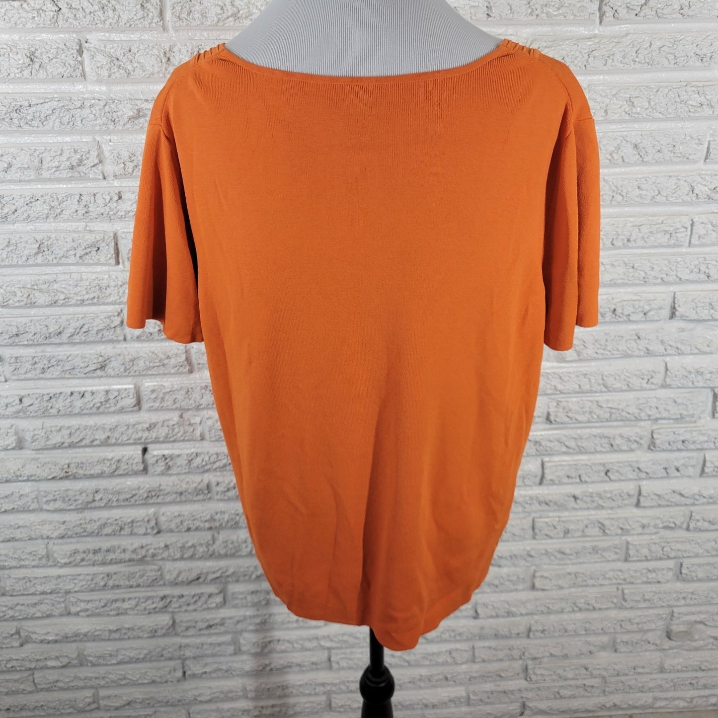 Cable Gauge Womens Top 2X Plus Short Sleeve Orange Pintucked Nylon Viscose Comfy