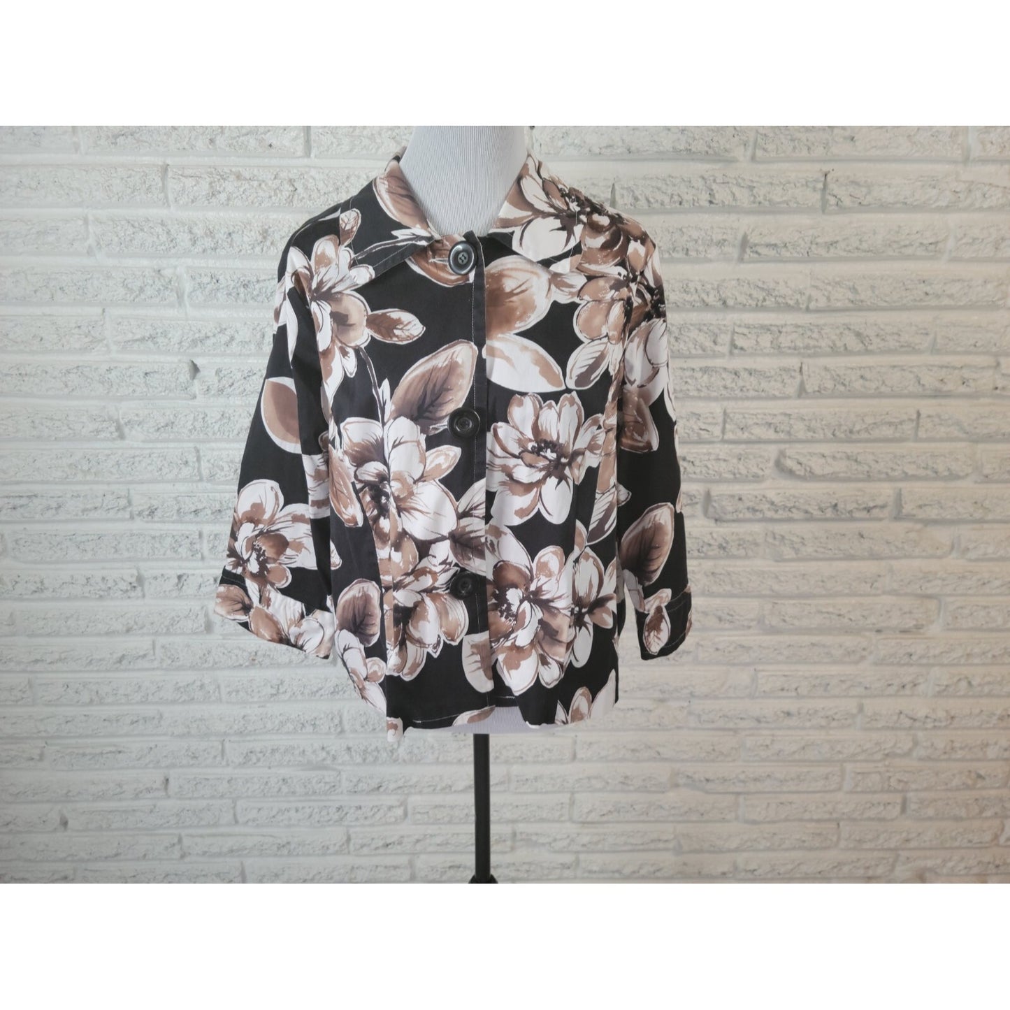 Lane Bryant Womens Shirt 14W 16W Plus Shacket Jacket Black Floral Poly Blend