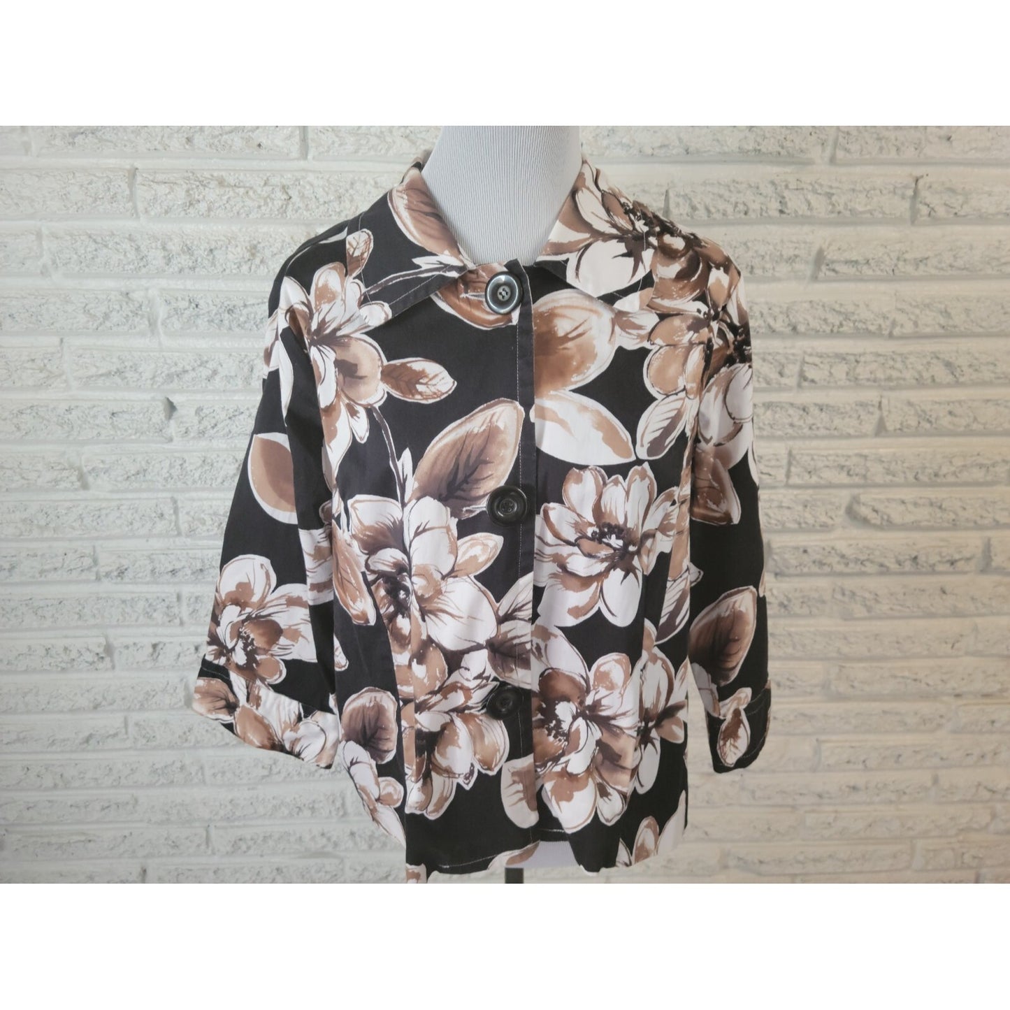 Lane Bryant Womens Shirt 14W 16W Plus Shacket Jacket Black Floral Poly Blend