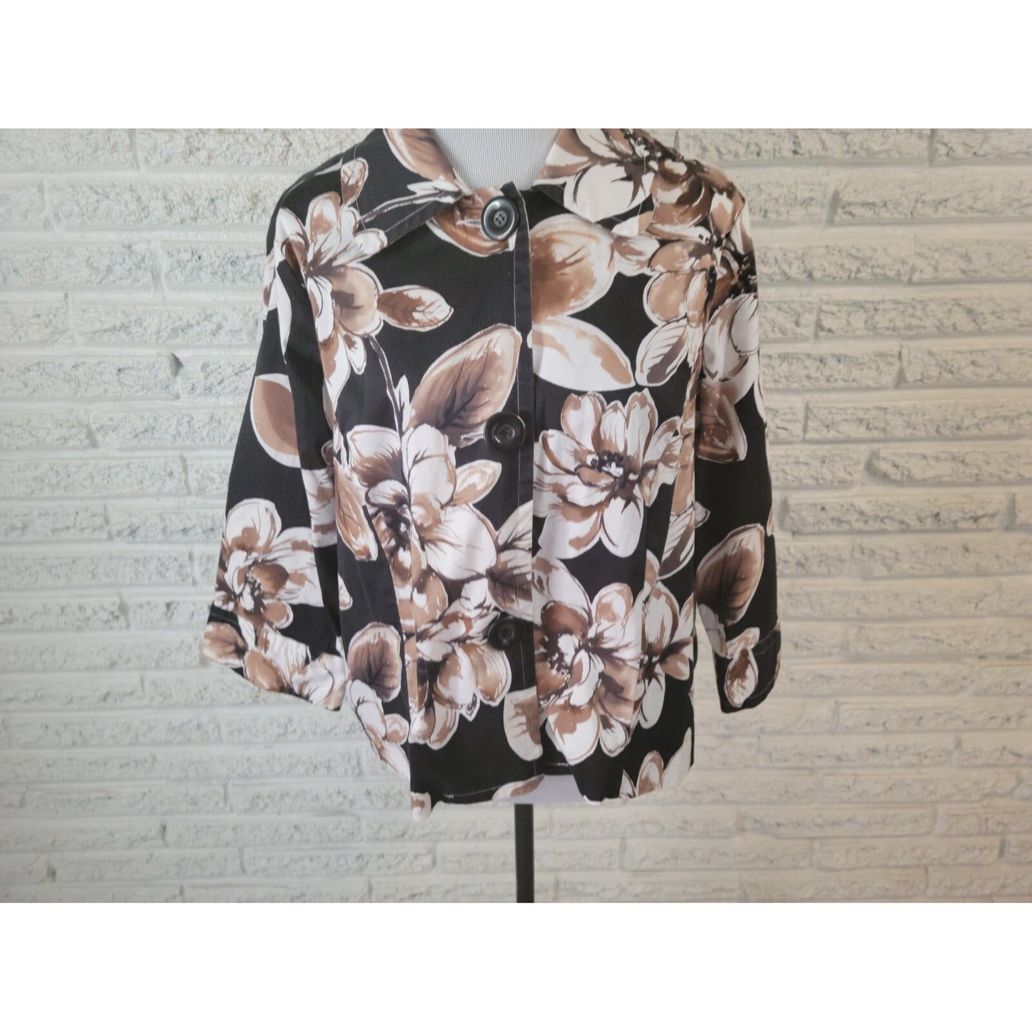 Lane Bryant Womens Shirt 14W 16W Plus Shacket Jacket Black Floral Poly Blend