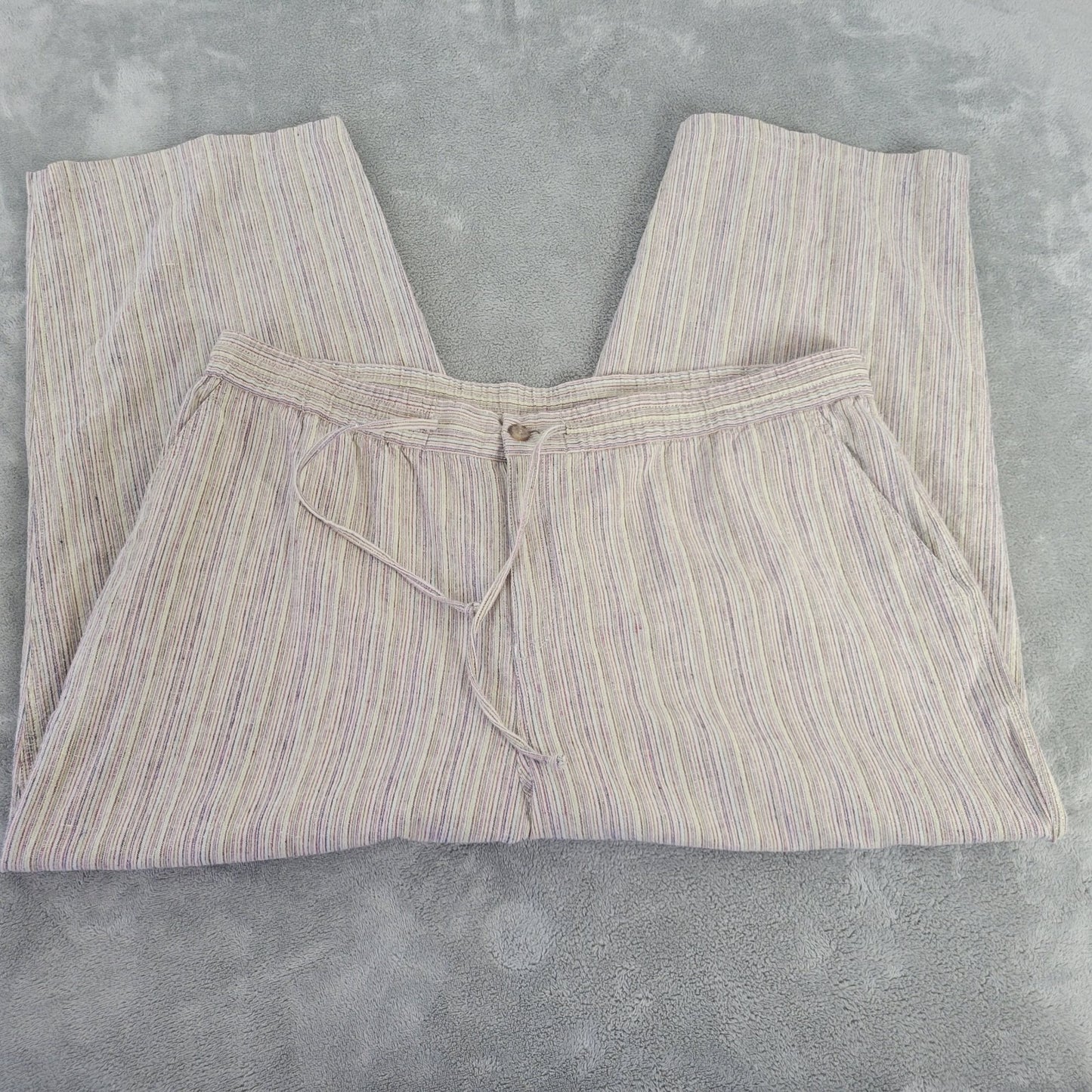 Sag Harbor Womens Pants Extra Large Capri Beige Blue Stripe Pockets Zip Casual