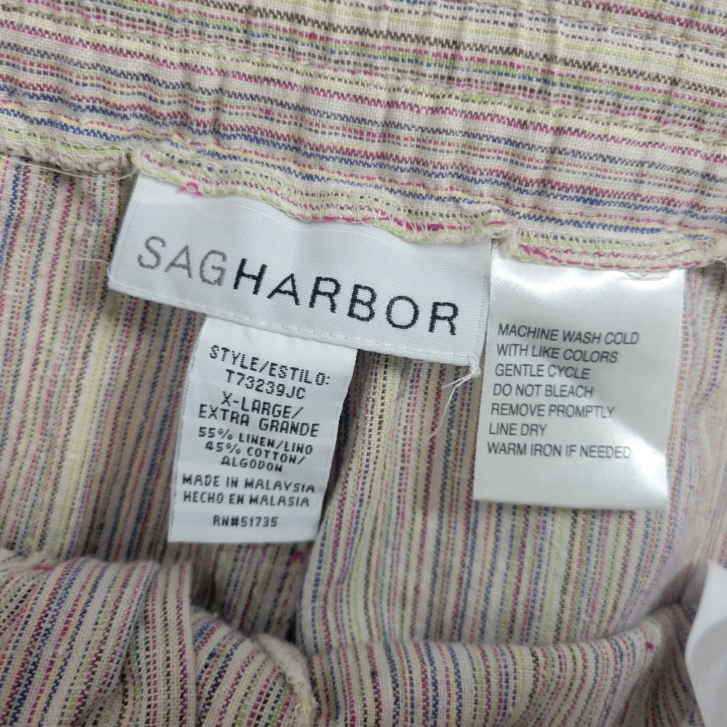 Sag Harbor Womens Pants Extra Large Capri Beige Blue Stripe Pockets Zip Casual