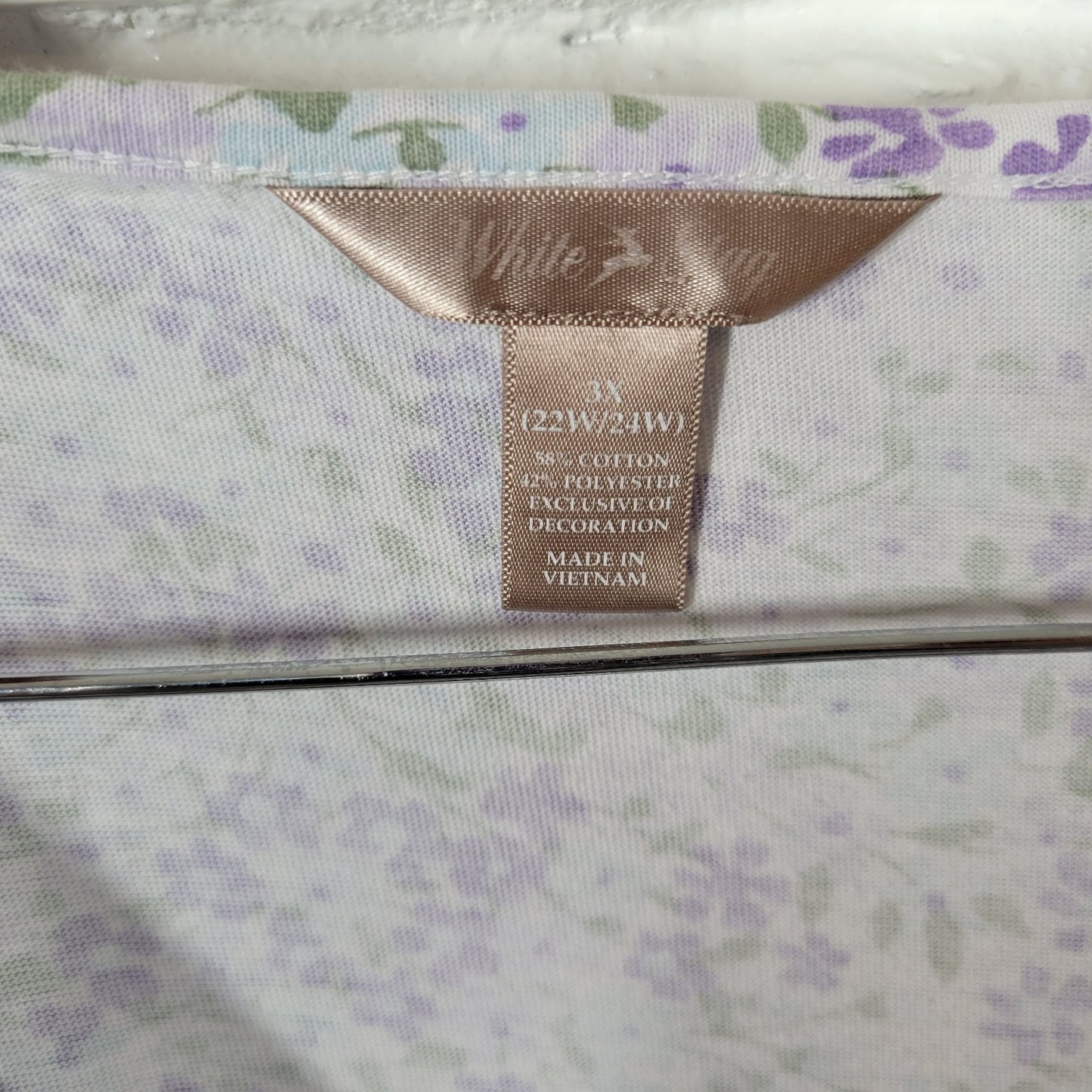 White Stag Womens Top 3X Plus Short Sleeve Cotton Blend Co Purple Floral Pleated