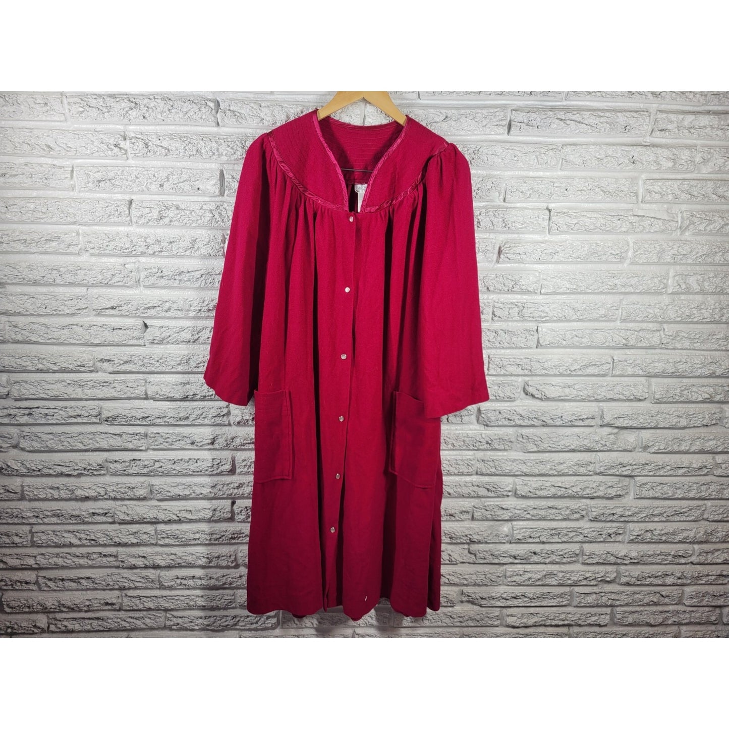 Adonna Women's Plus 1X Hot Pink Flannel Robe Long Sleeve Snaps Pockets Kaftan