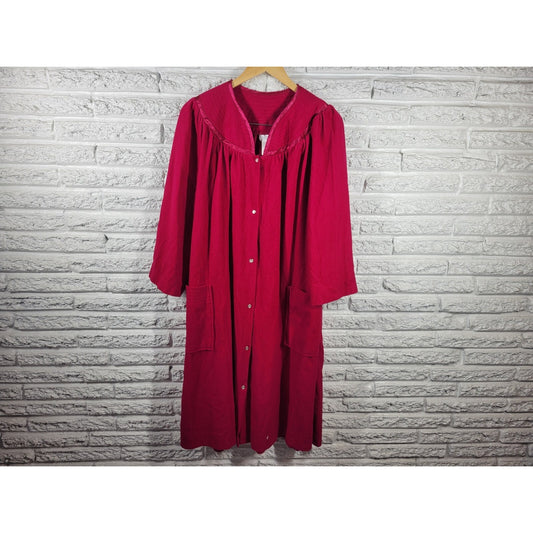 Adonna Women's Plus 1X Hot Pink Flannel Robe Long Sleeve Snaps Pockets Kaftan