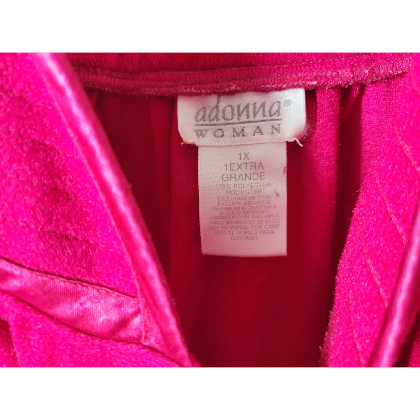 Adonna Women's Plus 1X Hot Pink Flannel Robe Long Sleeve Snaps Pockets Kaftan