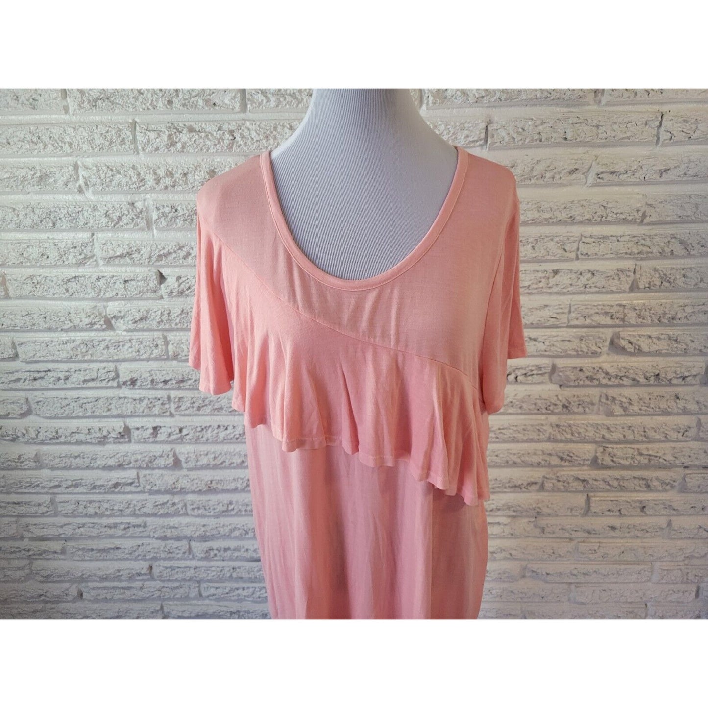 Ana Womens Top Extra Large XL Flutter Sleeve Pink Ruffle Casual Stretchy Basic