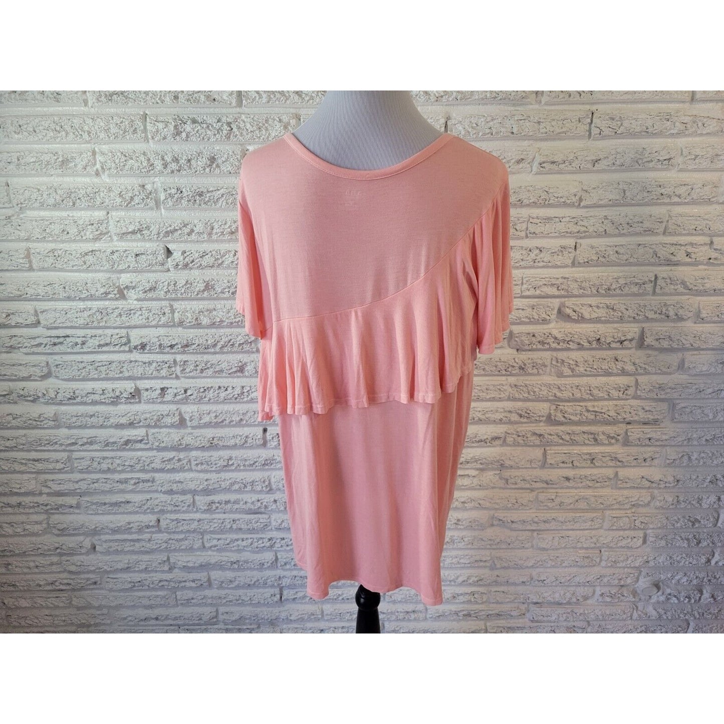 Ana Womens Top Extra Large XL Flutter Sleeve Pink Ruffle Casual Stretchy Basic