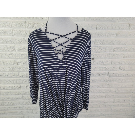 Maurices Women Top Extra Large XL Criss Cross Knit Lace Up Stripe Casual Stretch