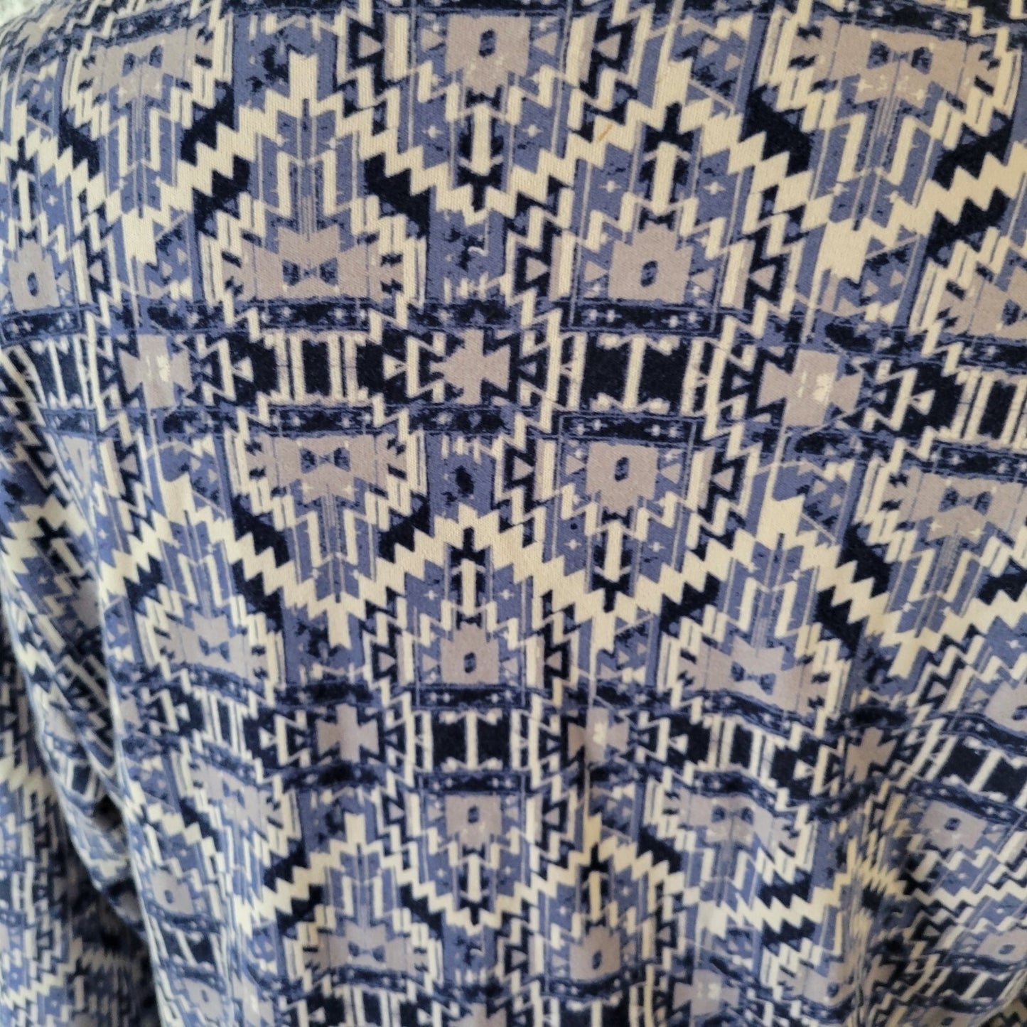 Kim Rogers Top XL Extra Large Blue Gray Geometric 3/4 Sleeve 100% Cotton