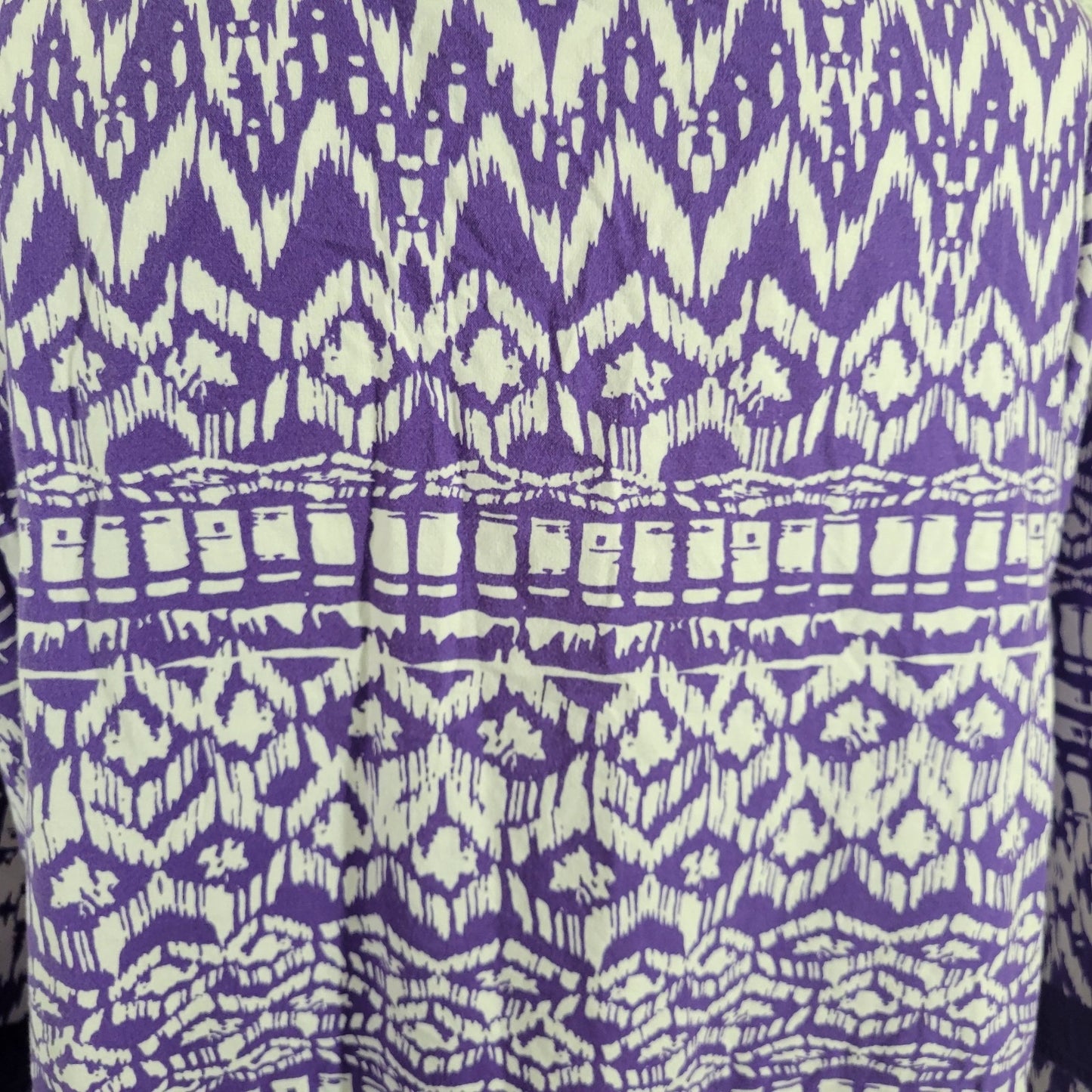 Erika Women's 1X Plus Purple White Geometric Top Rhinestone V-Neck 3/4 Sleeve