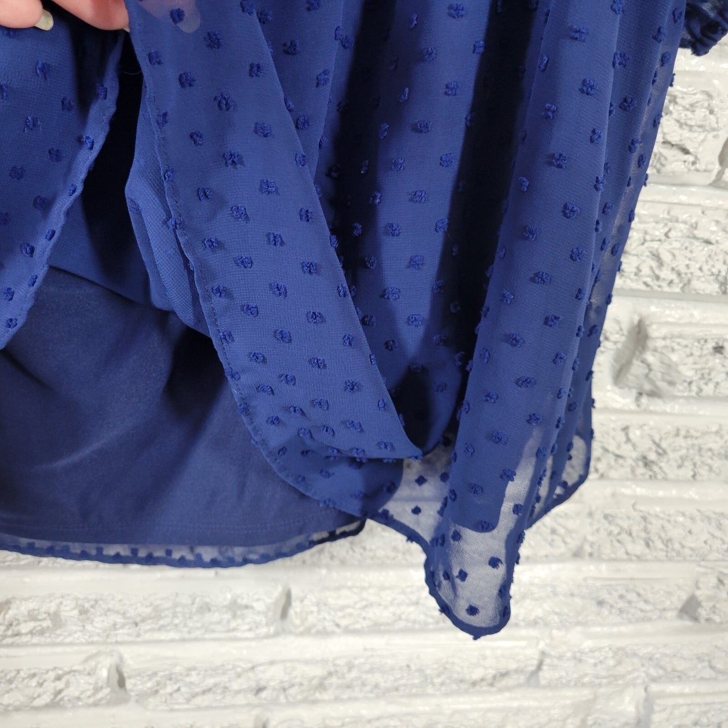 Boutique Womens Top 1X Plus Spaghetti Cold Shoulder Blue Swiss Dot Lightweight