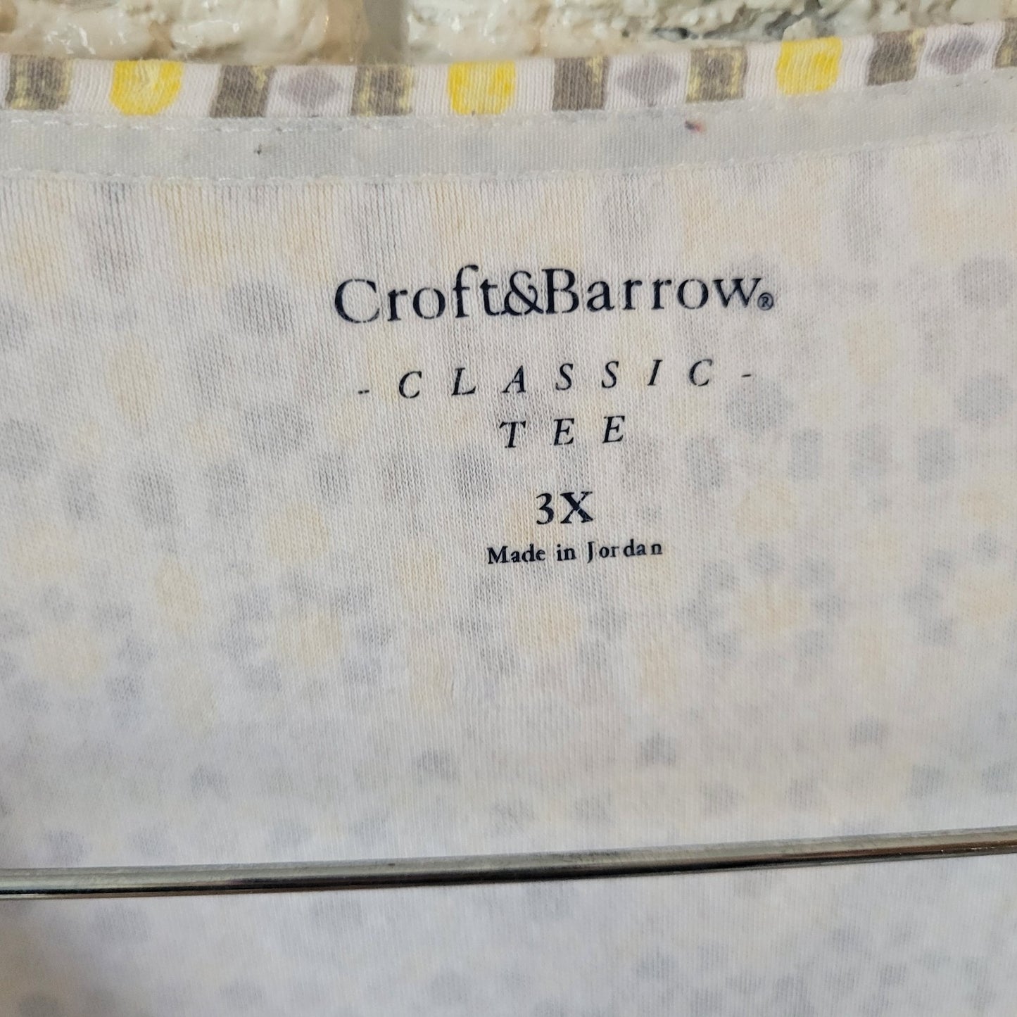 Croft Barrow Womens Top 3X Plus Tee Classic Short Sleeve Gray Yellow Geometric