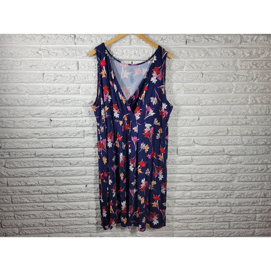 St Johns Bay Womens Dress 2X Plus Sleeveless Shift Blue Floral Career Stretchy