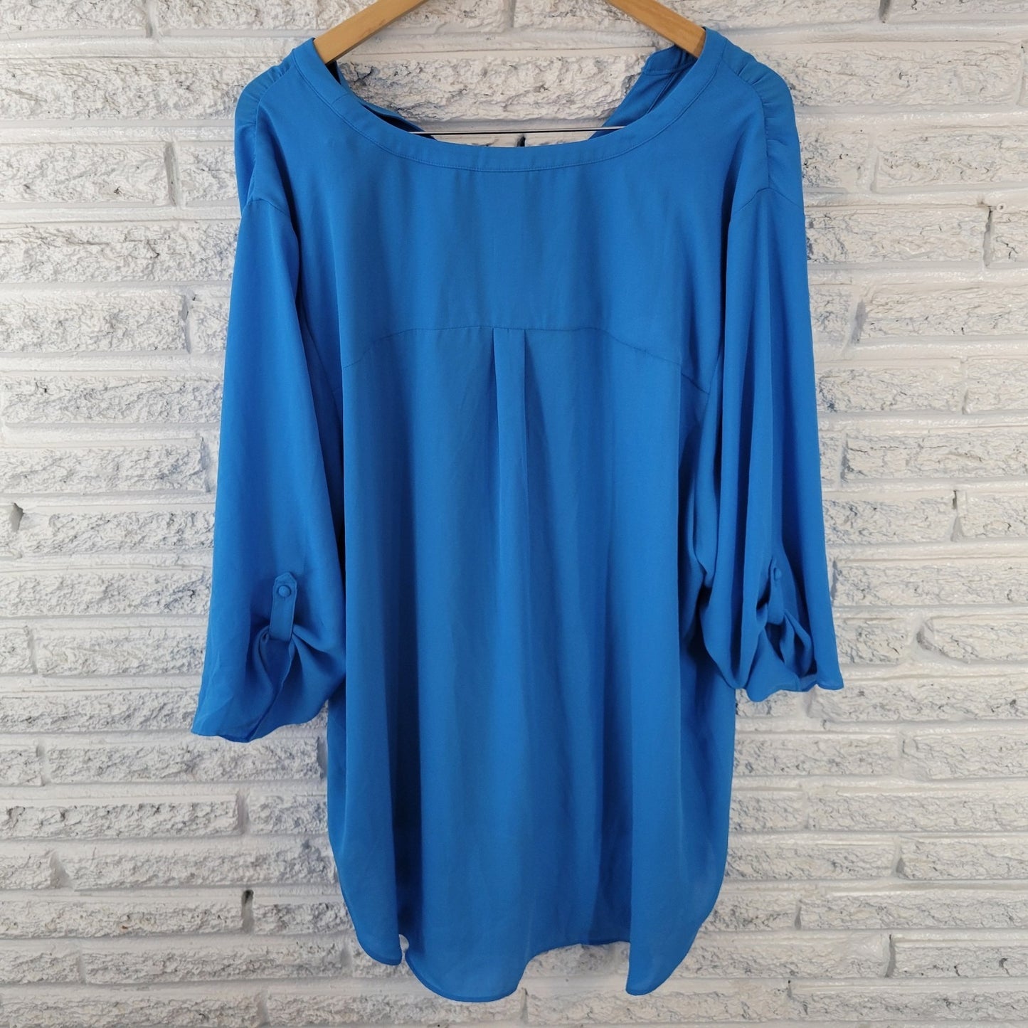 Worthington Womens Top 3X Plus Roll Tab 3/4 Sleeve Blue Lightweight Polyester