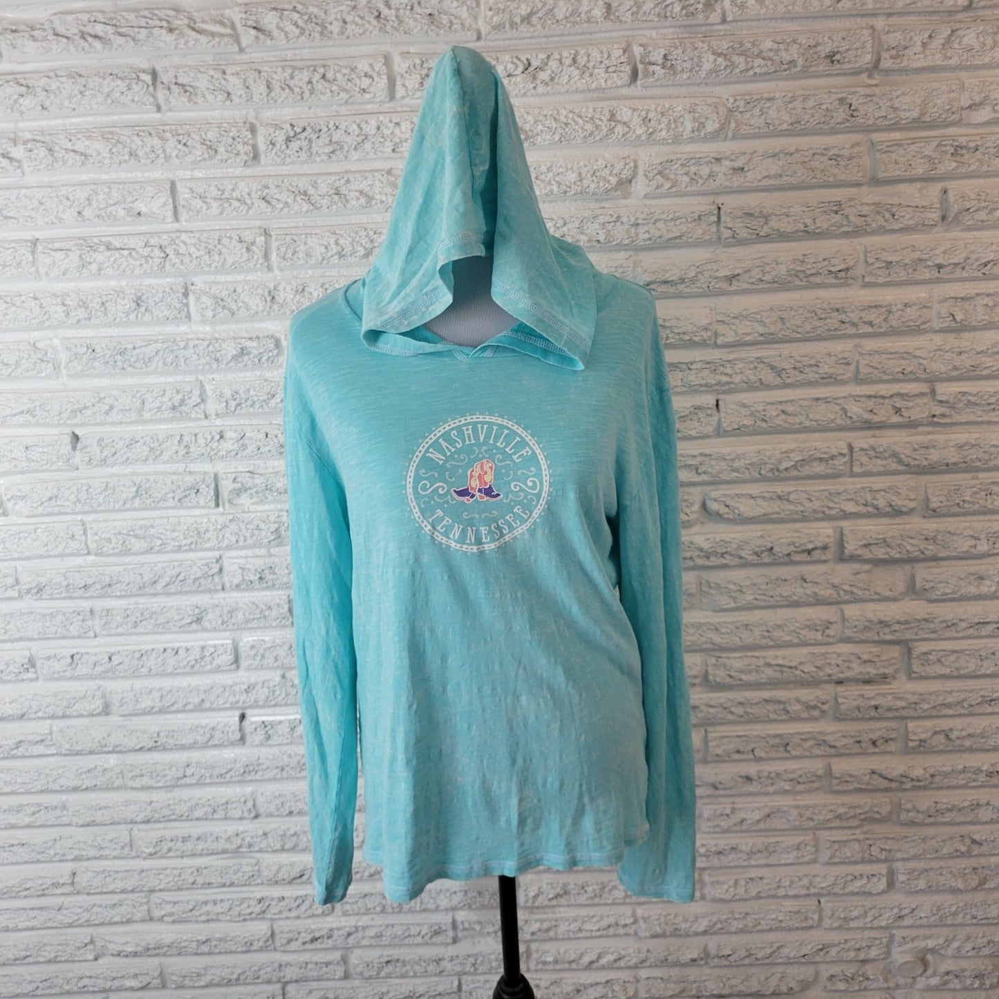 EMI Nashville Tennessee Womens Top XL Tee Hoodie Lightweight Blue Cotton Casual