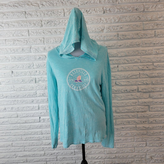 EMI Nashville Tennessee Womens Top XL Tee Hoodie Lightweight Blue Cotton Casual