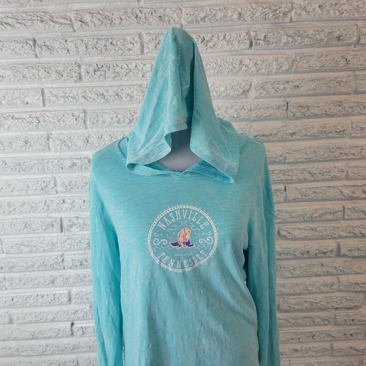 EMI Nashville Tennessee Womens Top XL Tee Hoodie Lightweight Blue Cotton Casual