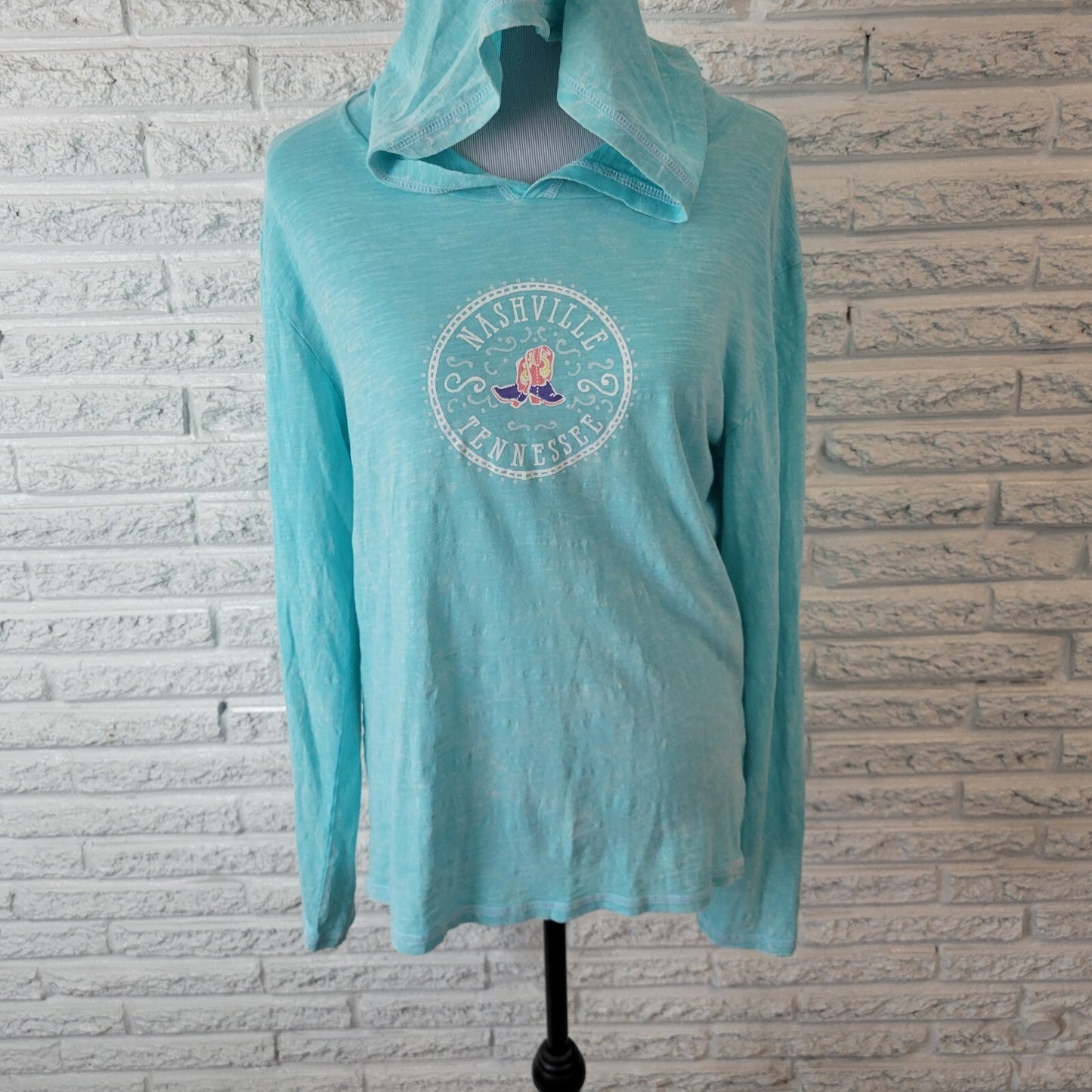 EMI Nashville Tennessee Womens Top XL Tee Hoodie Lightweight Blue Cotton Casual