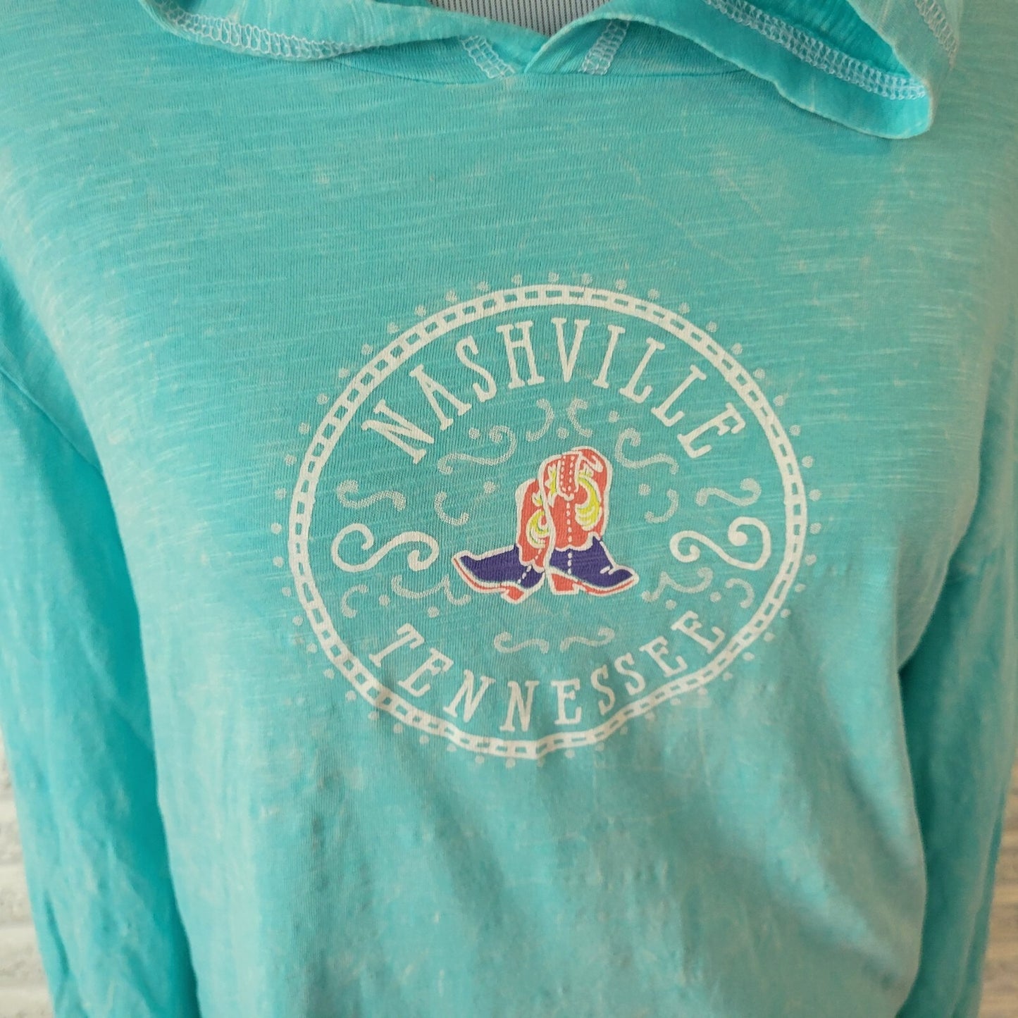 EMI Nashville Tennessee Womens Top XL Tee Hoodie Lightweight Blue Cotton Casual