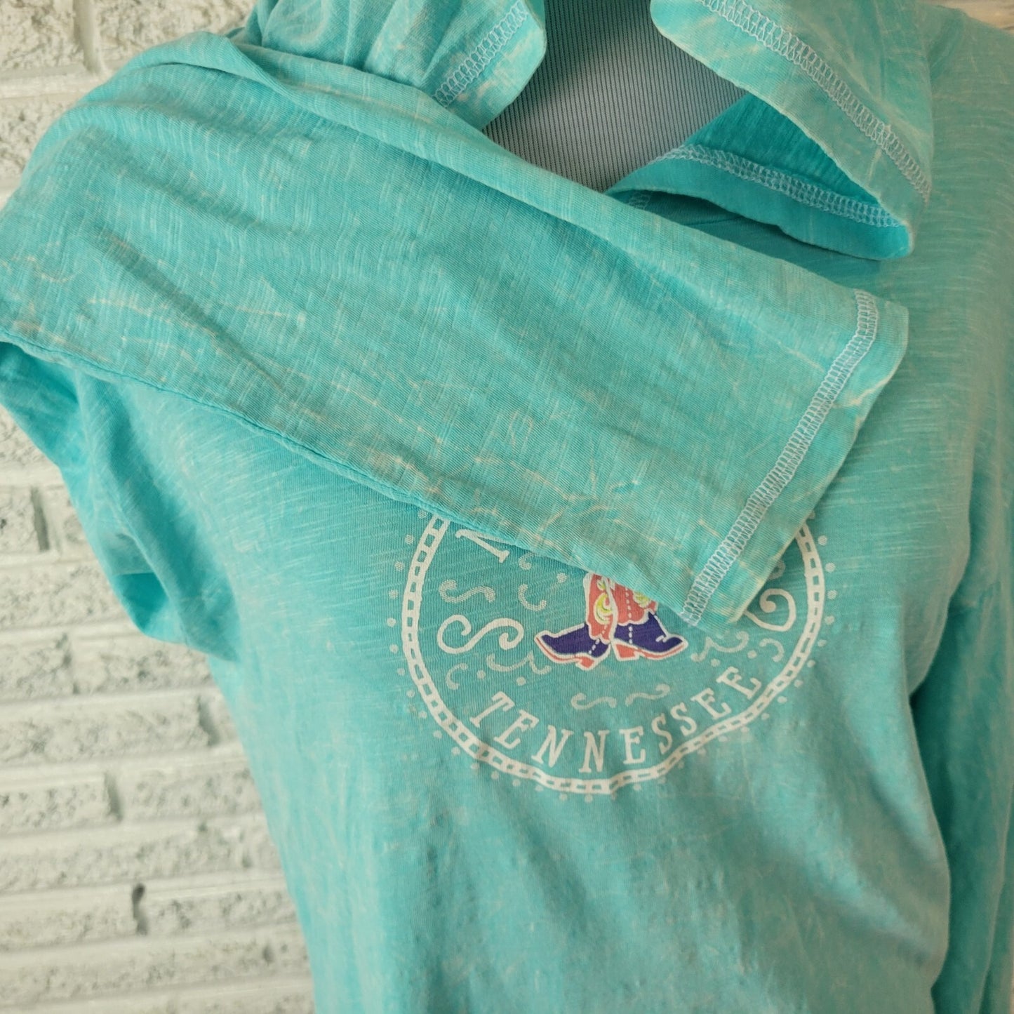 EMI Nashville Tennessee Womens Top XL Tee Hoodie Lightweight Blue Cotton Casual