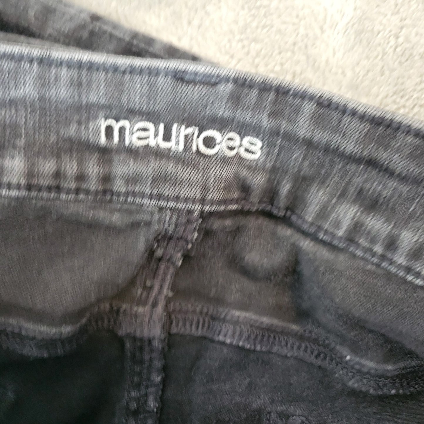 Maurices Women Jeans 22W Plus Cropped Black Denim Distressed Raw Hem Zip Fly