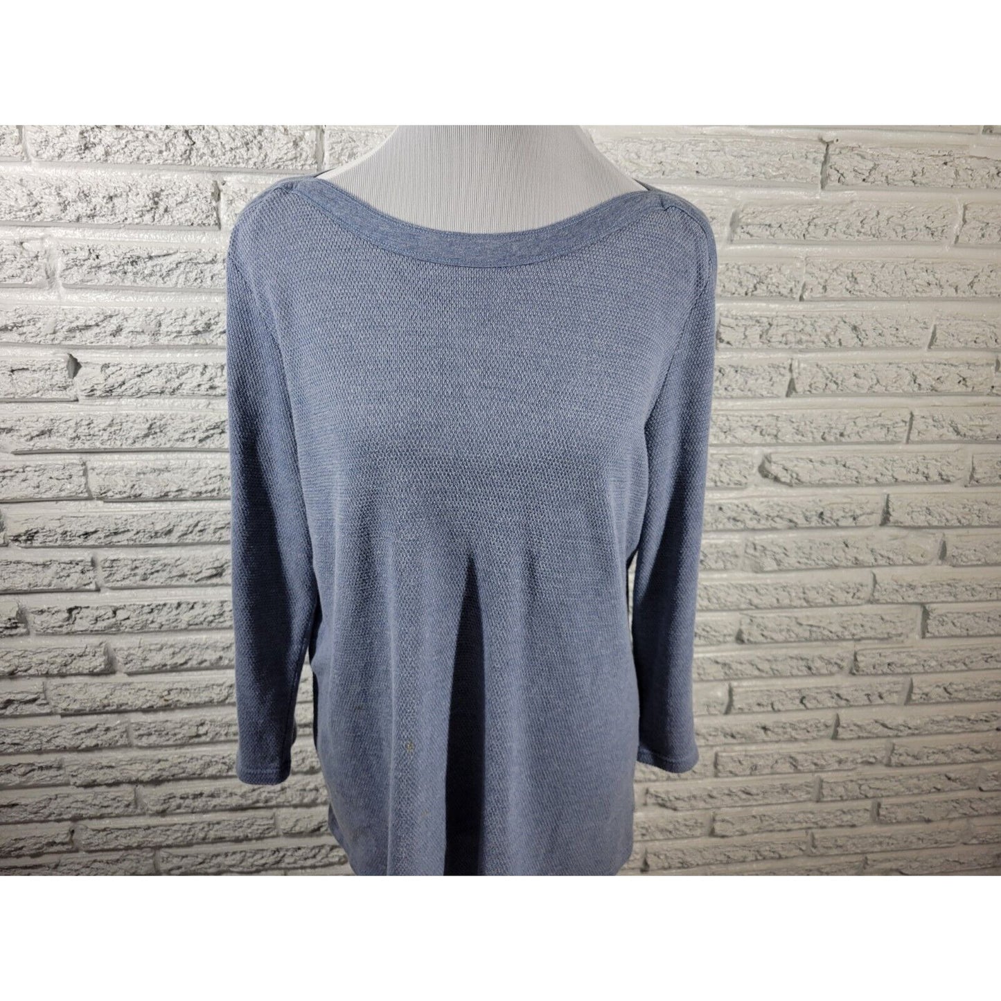 Chaps Womens Top XXL Plus Lace Up Sleeve Blue Sheer Pointelle Stretchy Knit