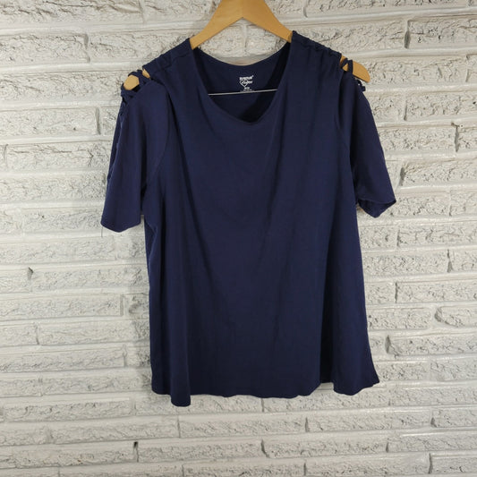 Avenue Women's Plus Size 18/20 Blue T-Shirt Short Sleeve Cotton Cold Shoulder