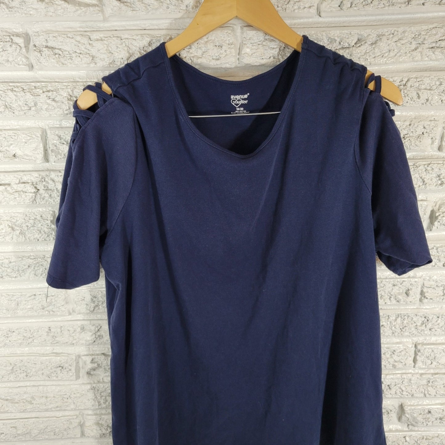 Avenue Women's Plus Size 18/20 Blue T-Shirt Short Sleeve Cotton Cold Shoulder