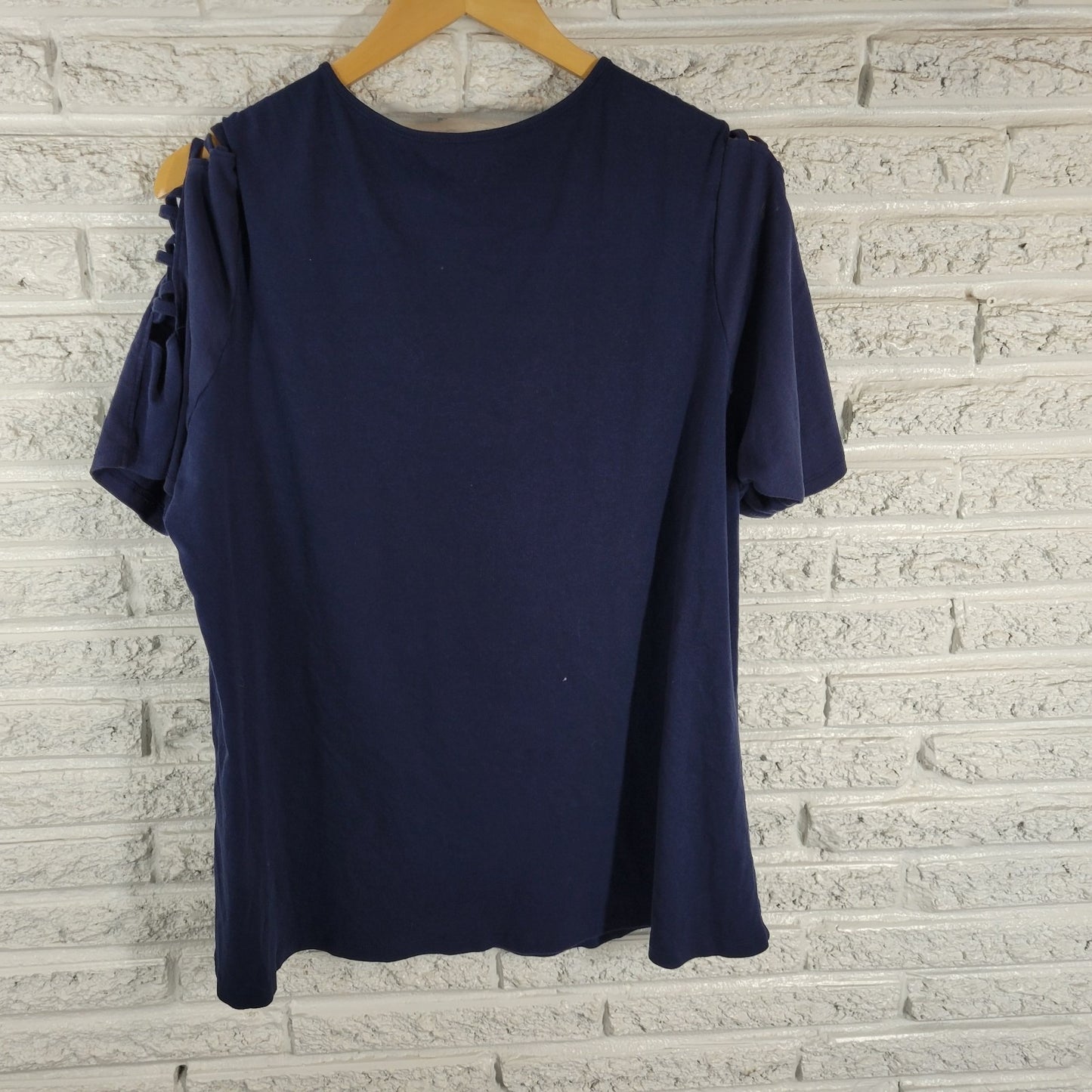 Avenue Women's Plus Size 18/20 Blue T-Shirt Short Sleeve Cotton Cold Shoulder
