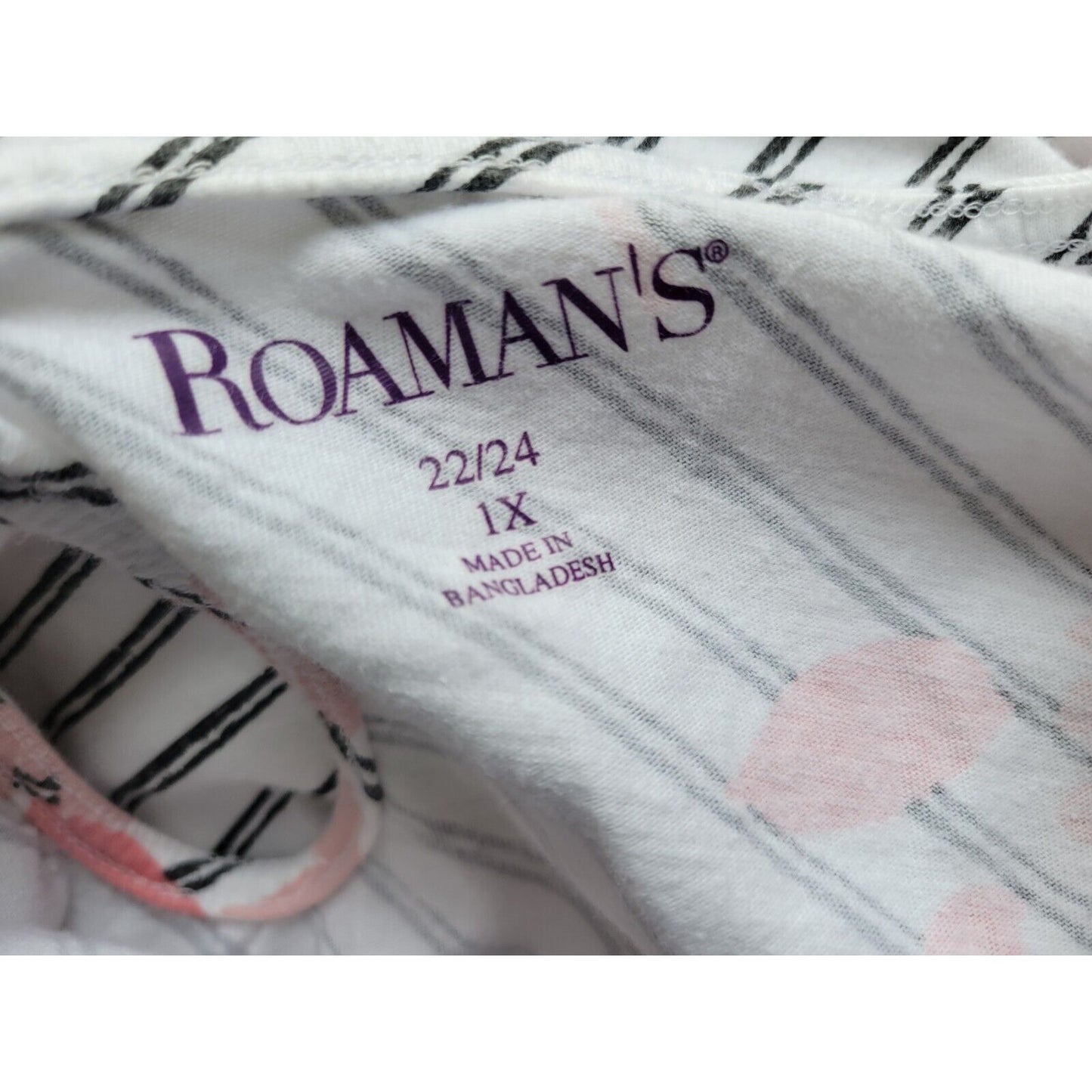 Roamans Womens Top 1X Tee Short Sleeve Pink Floral Cotton Casual Back Keyhole