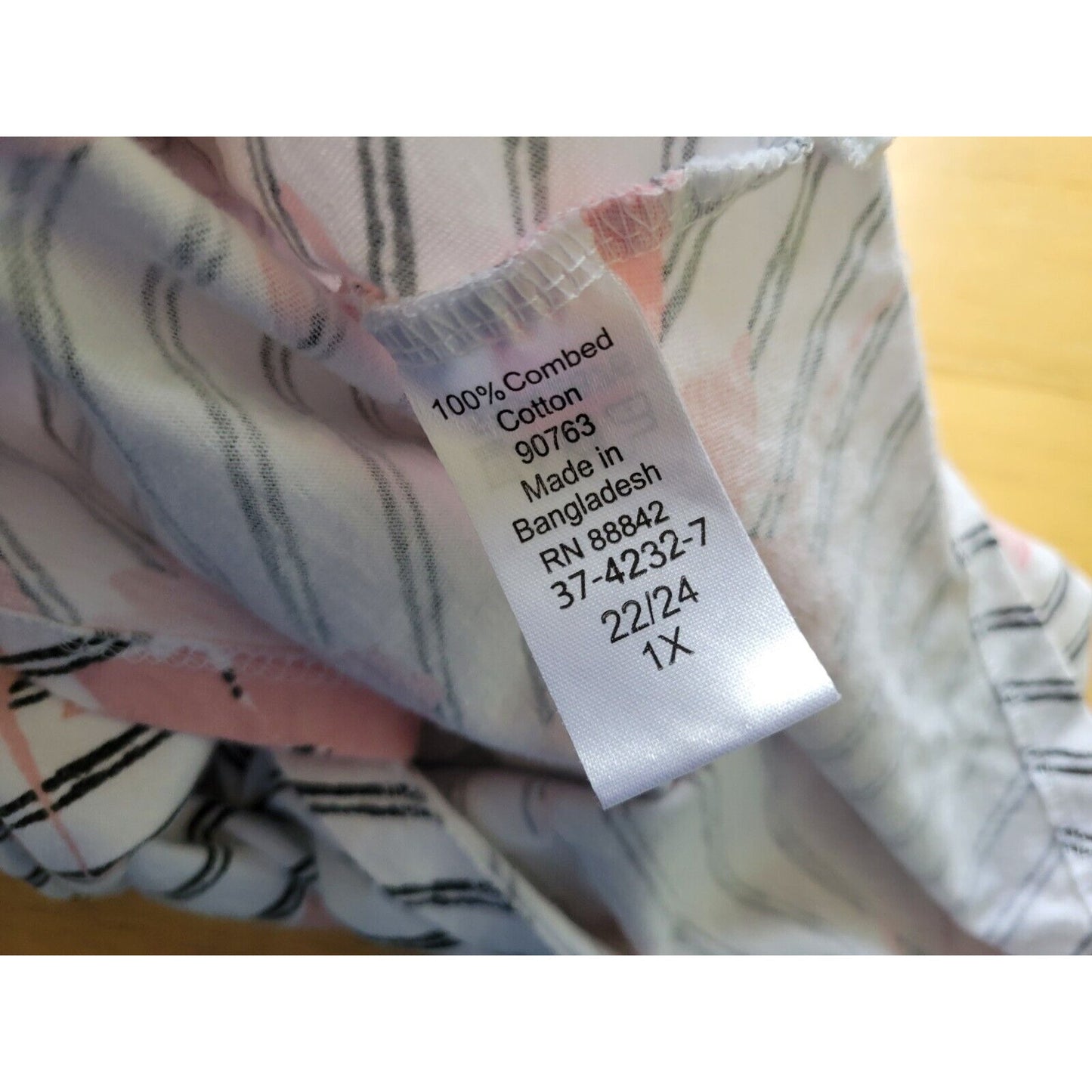 Roamans Womens Top 1X Tee Short Sleeve Pink Floral Cotton Casual Back Keyhole