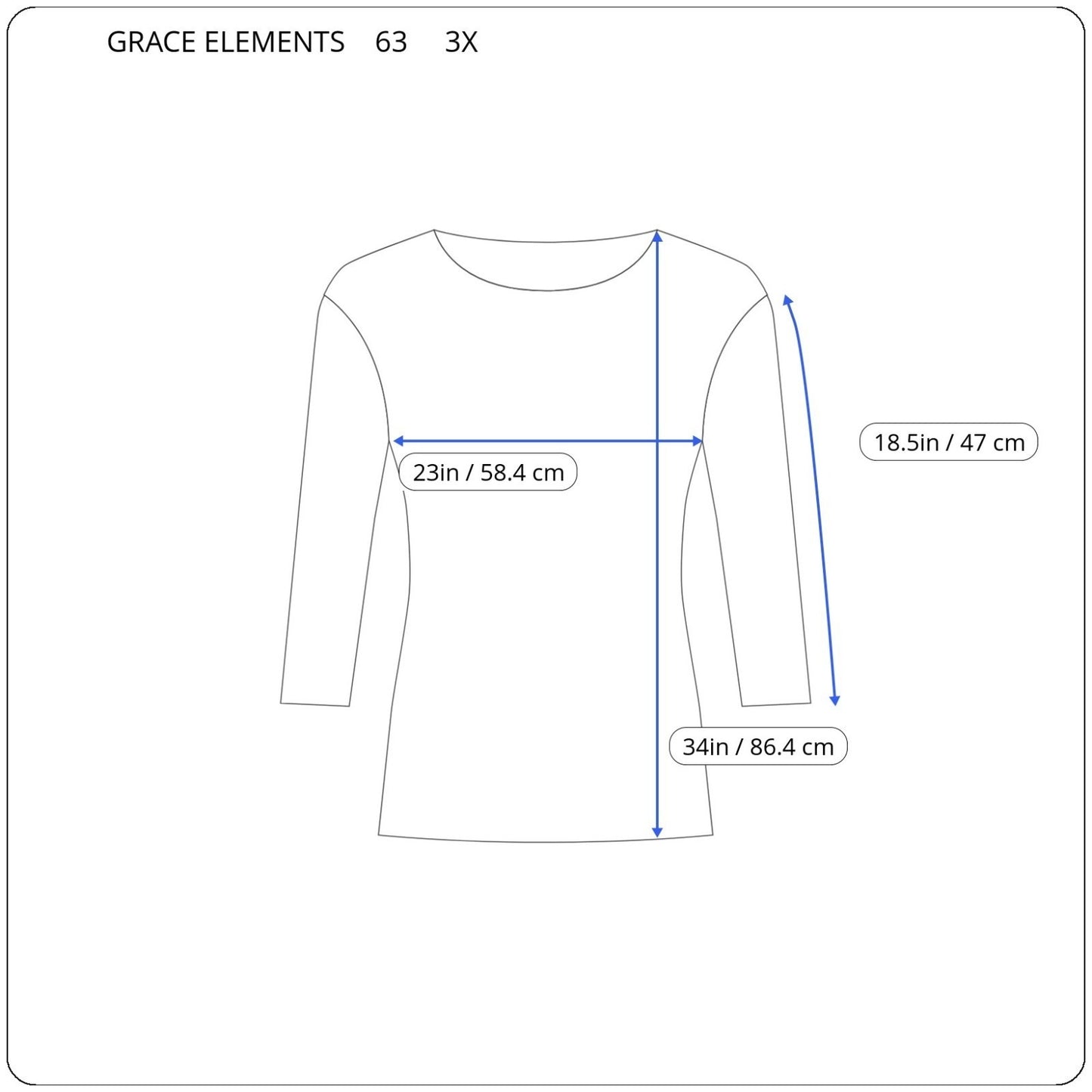 Grace Elements Womens Top 3X Plus Tunic 3/4 Sleeve Black Stripe Asymmetric